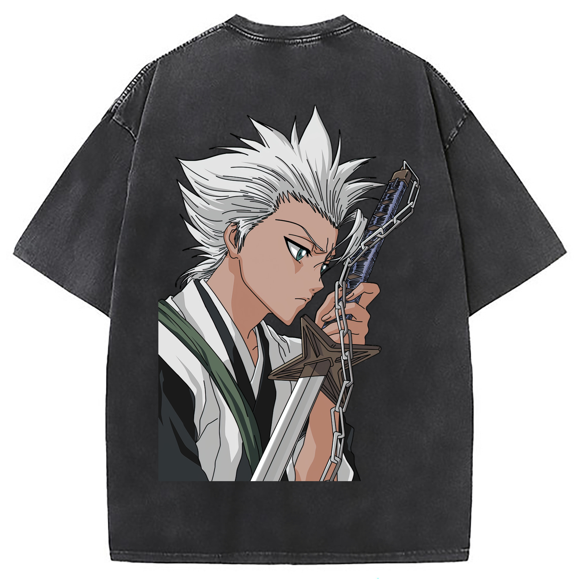 （画像用） ブリーチ 日番谷冬獅郎（ひつがや とうしろう） BLEACH Hitsugaya Toushirou 綿100% ヴィンテージ風 半袖Tシャツ（背面プリント）