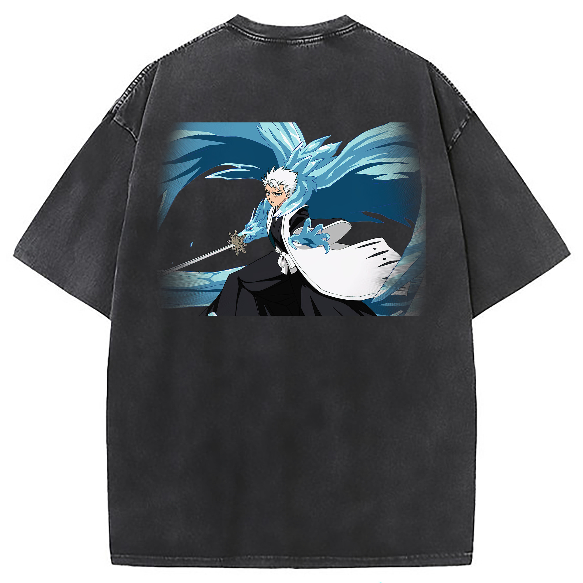 （画像用） ブリーチ 日番谷冬獅郎（ひつがや とうしろう） BLEACH Hitsugaya Toushirou 綿100% ヴィンテージ風 半袖Tシャツ（背面プリント）