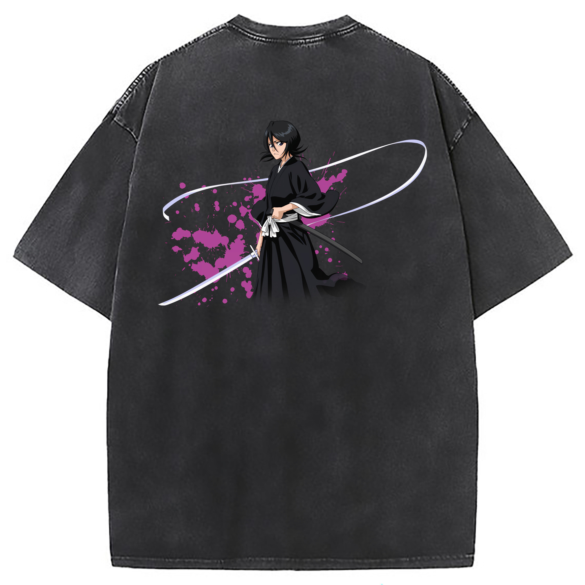 （画像用） ブリーチ 朽木ルキア BLEACH Kuchiki Rukia 綿100% ヴィンテージ風 半袖Tシャツ（背面プリント）