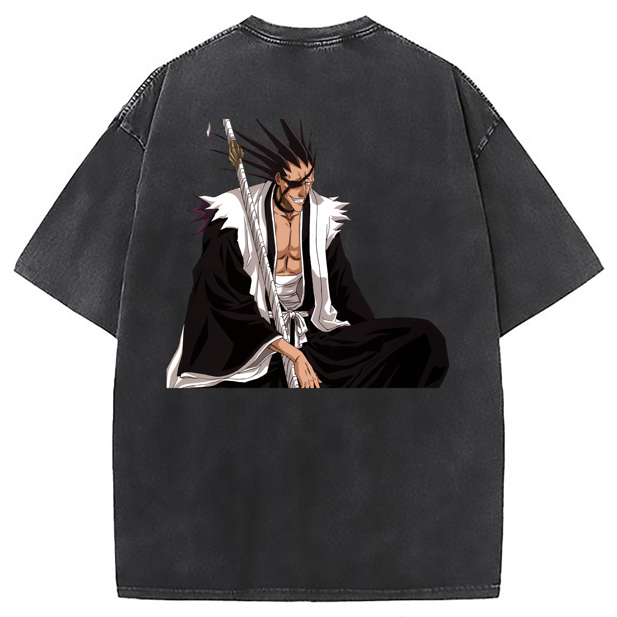（画像用） ブリーチ ざらき けんぱち BLEACH Zaraki Kenpachi 綿100% ヴィンテージ風 半袖Tシャツ（背面プリント）