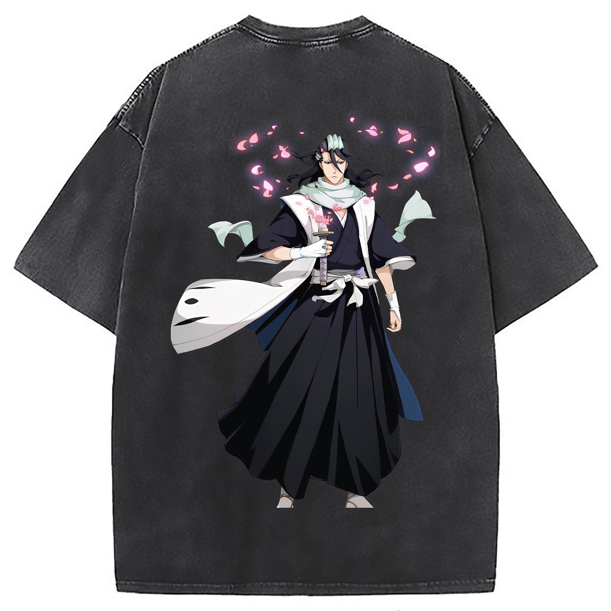 （画像用） ブリーチ くちき びゃくや BLEACH Kuchiki Byakuya 綿100% ヴィンテージ風 半袖Tシャツ（背面プリント）
