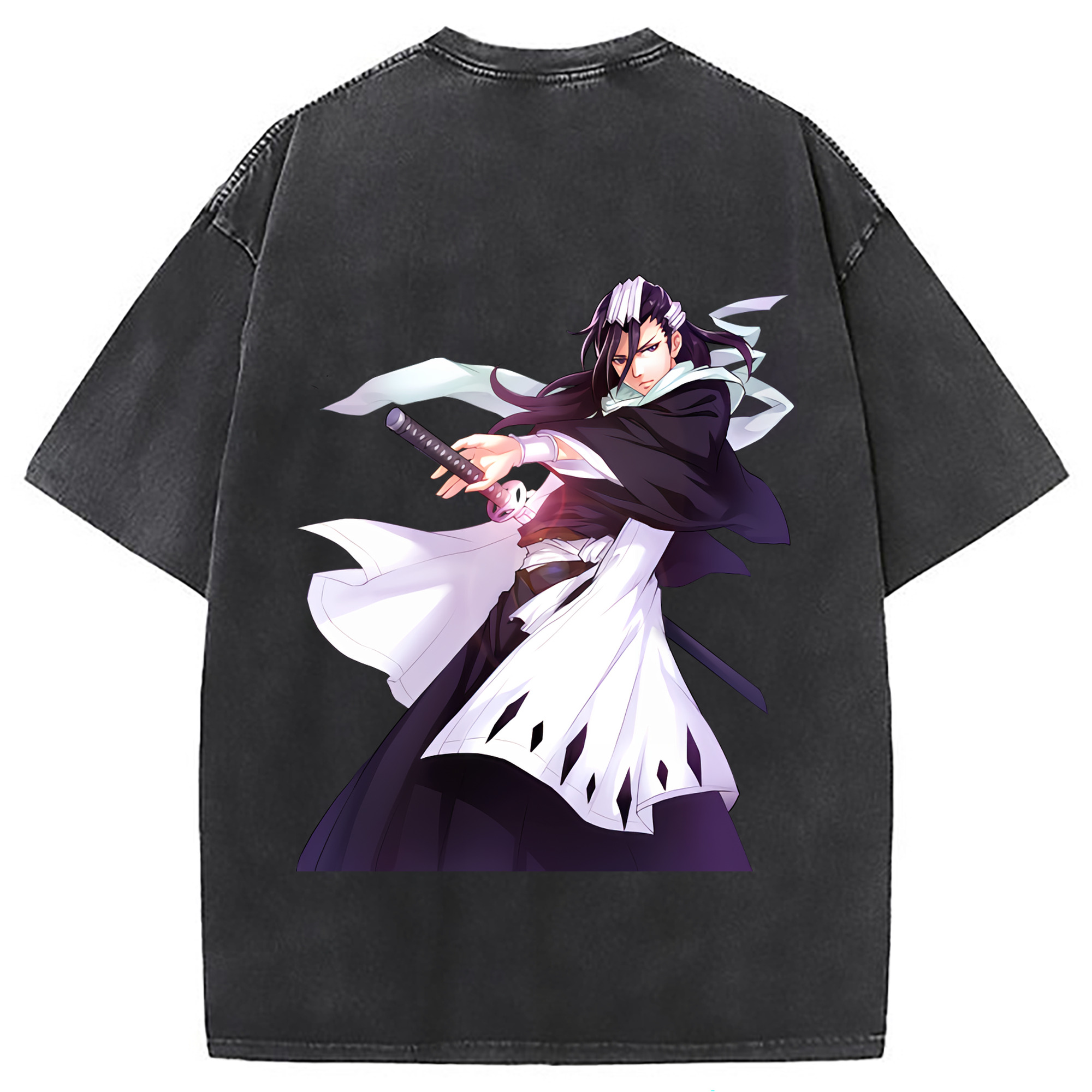 （画像用） ブリーチ くちき びゃくや BLEACH Kuchiki Byakuya 綿100% ヴィンテージ風 半袖Tシャツ（背面プリント）