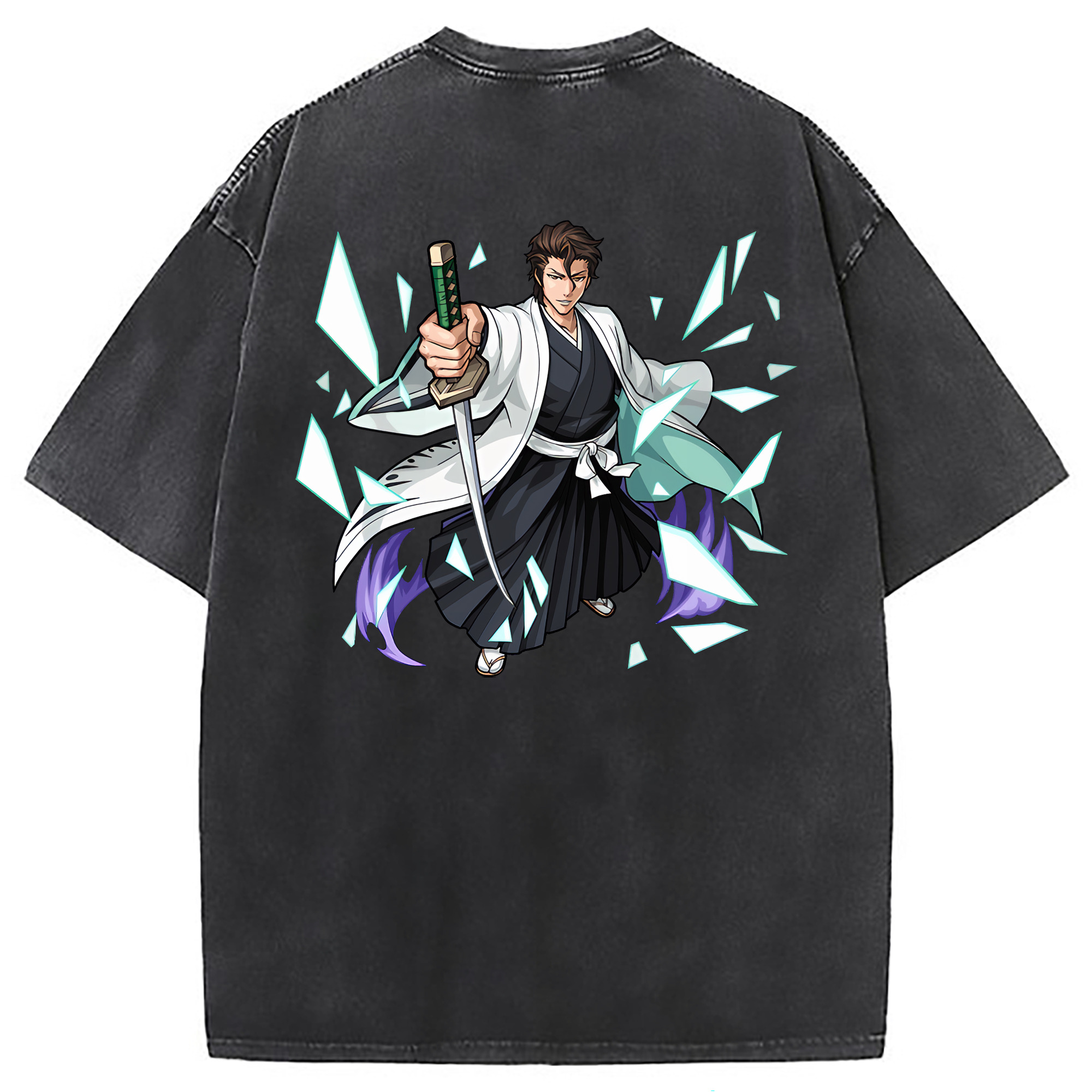 （画像用） ブリーチ 藍染 惣右介（あいぜん そうすけ） BLEACH Aizen Sousuke 綿100% ヴィンテージ風 半袖Tシャツ（背面プリント）