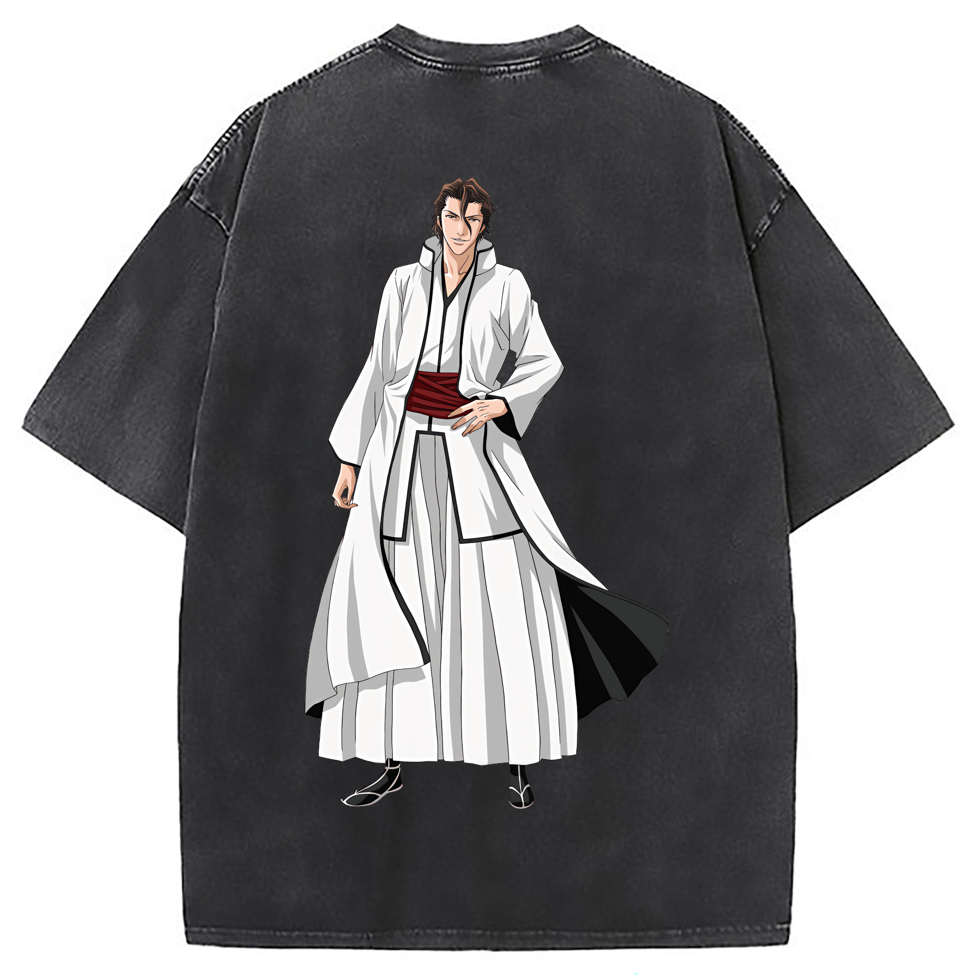 （画像用） ブリーチ 藍染 惣右介（あいぜん そうすけ） BLEACH Aizen Sousuke 綿100% ヴィンテージ風 半袖Tシャツ（背面プリント）