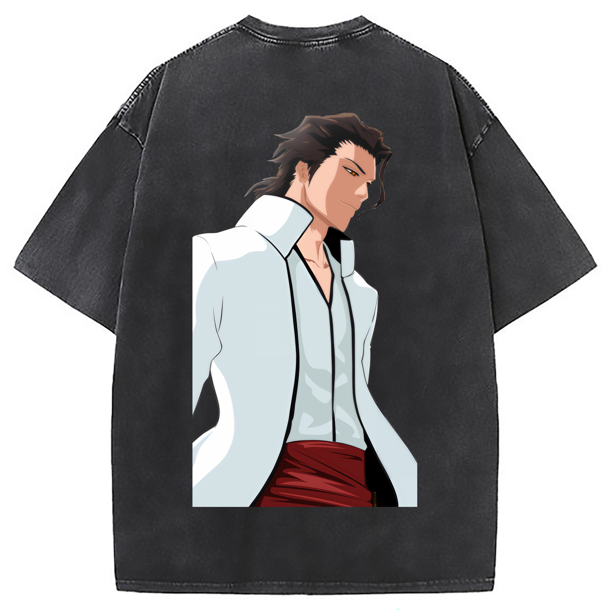 （画像用） ブリーチ 藍染 惣右介（あいぜん そうすけ） BLEACH Aizen Sousuke 綿100% ヴィンテージ風 半袖Tシャツ（背面プリント）
