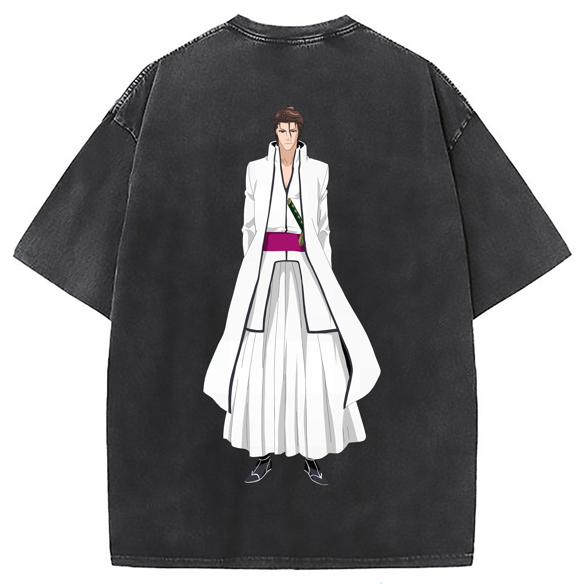 （画像用） ブリーチ 藍染 惣右介（あいぜん そうすけ） BLEACH Aizen Sousuke 綿100% ヴィンテージ風 半袖Tシャツ（背面プリント）