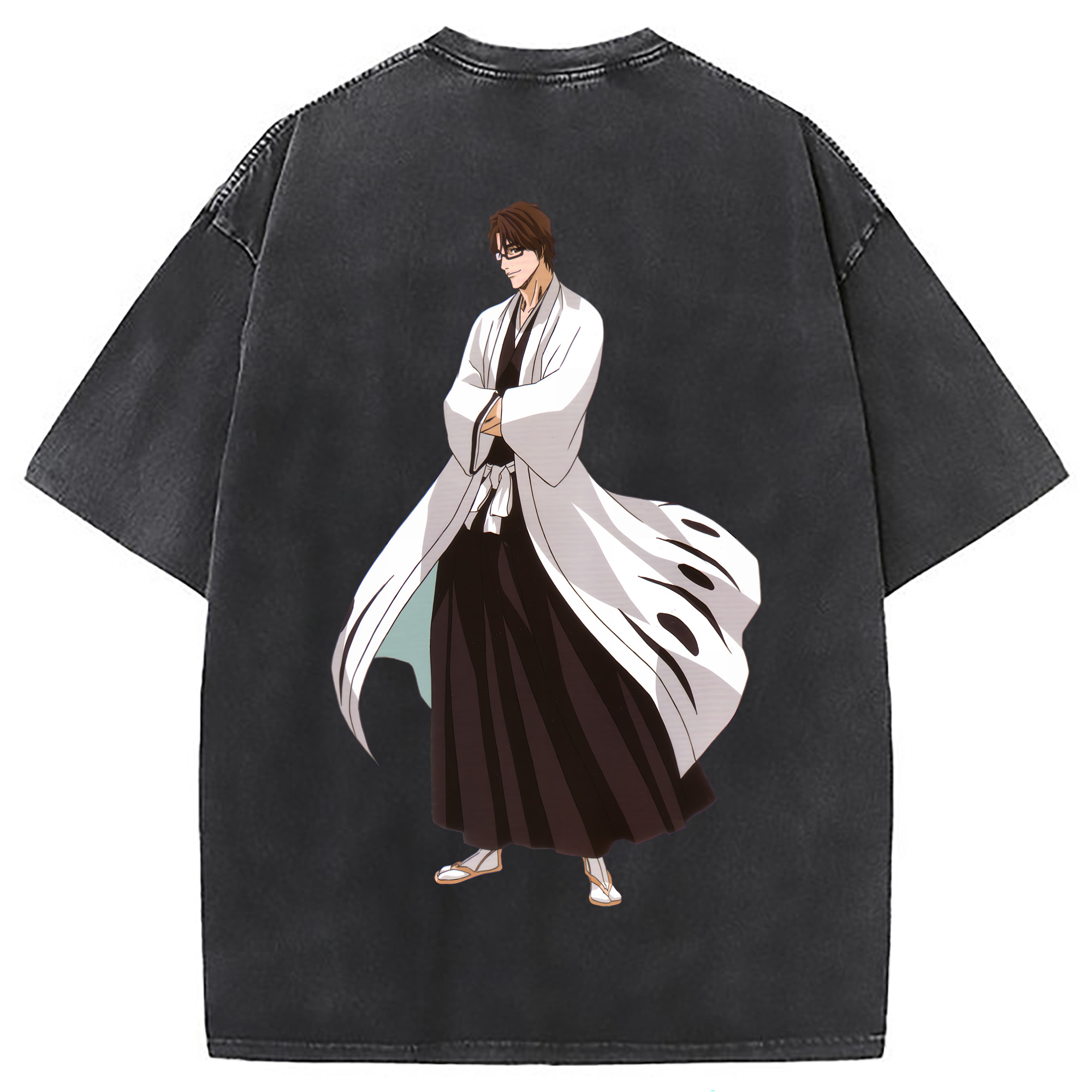 （画像用） ブリーチ 藍染 惣右介（あいぜん そうすけ） BLEACH Aizen Sousuke 綿100% ヴィンテージ風 半袖Tシャツ（背面プリント）