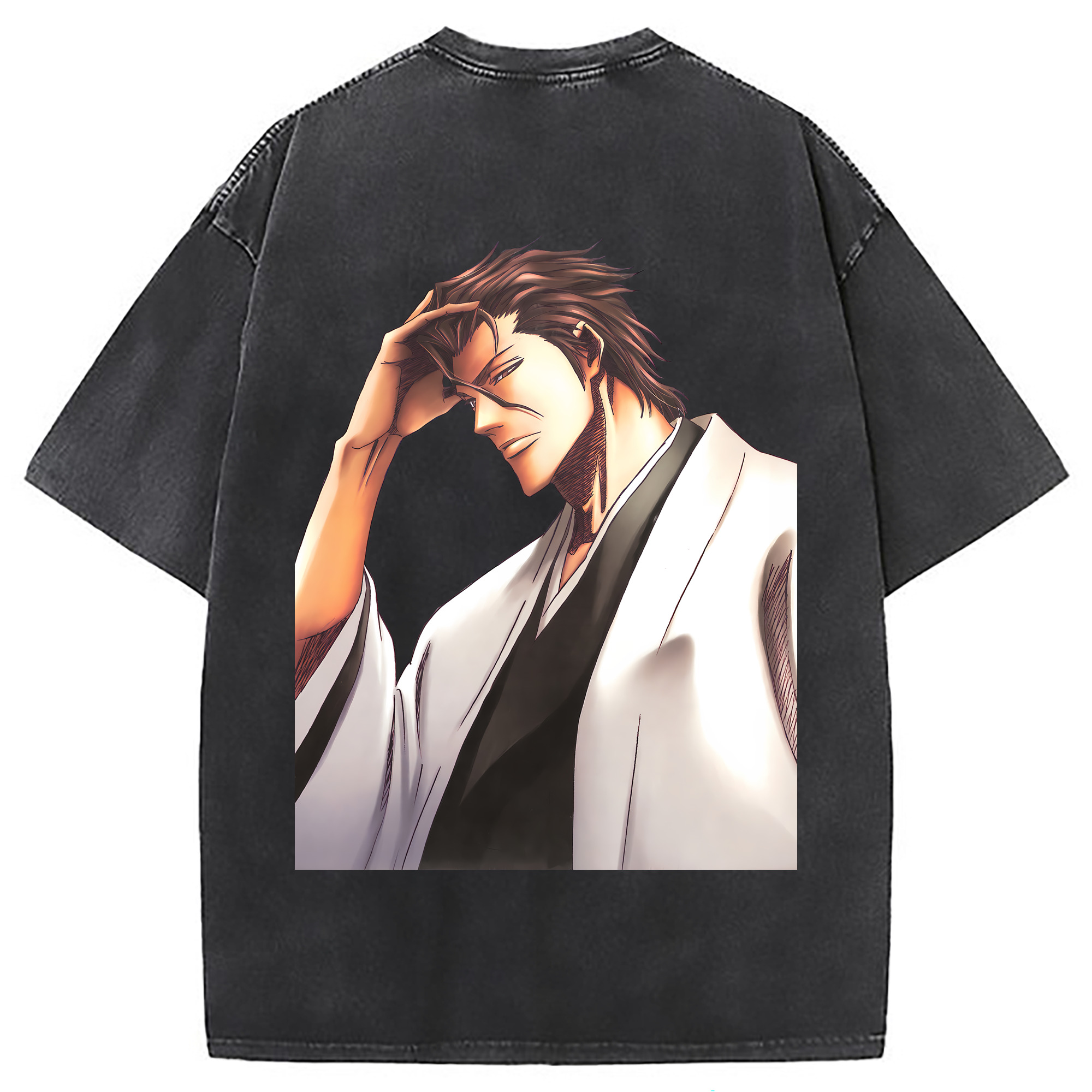 （画像用） ブリーチ 藍染 惣右介（あいぜん そうすけ） BLEACH Aizen Sousuke 綿100% ヴィンテージ風 半袖Tシャツ（背面プリント）