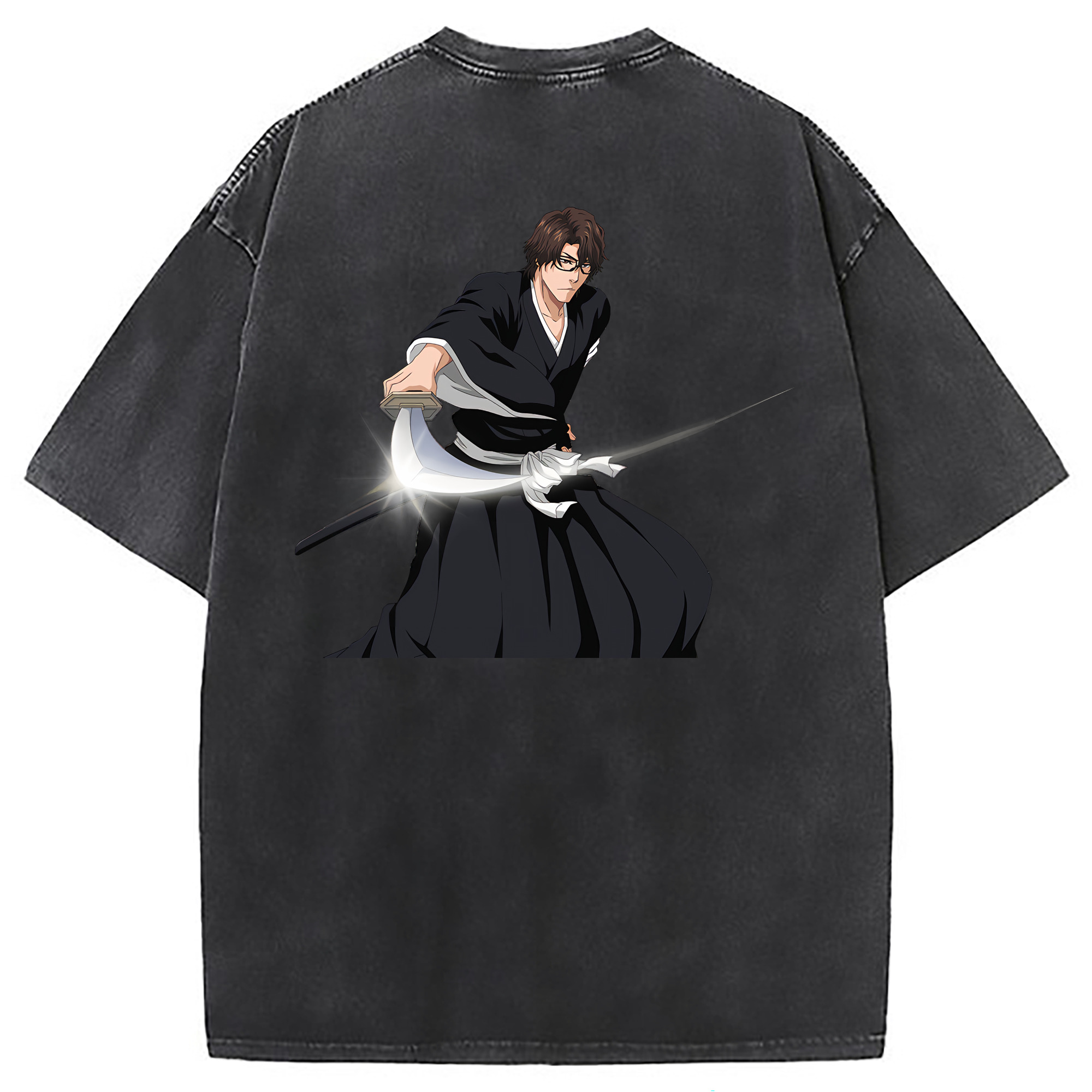 （画像用） ブリーチ 藍染 惣右介（あいぜん そうすけ） BLEACH Aizen Sousuke 綿100% ヴィンテージ風 半袖Tシャツ（背面プリント）