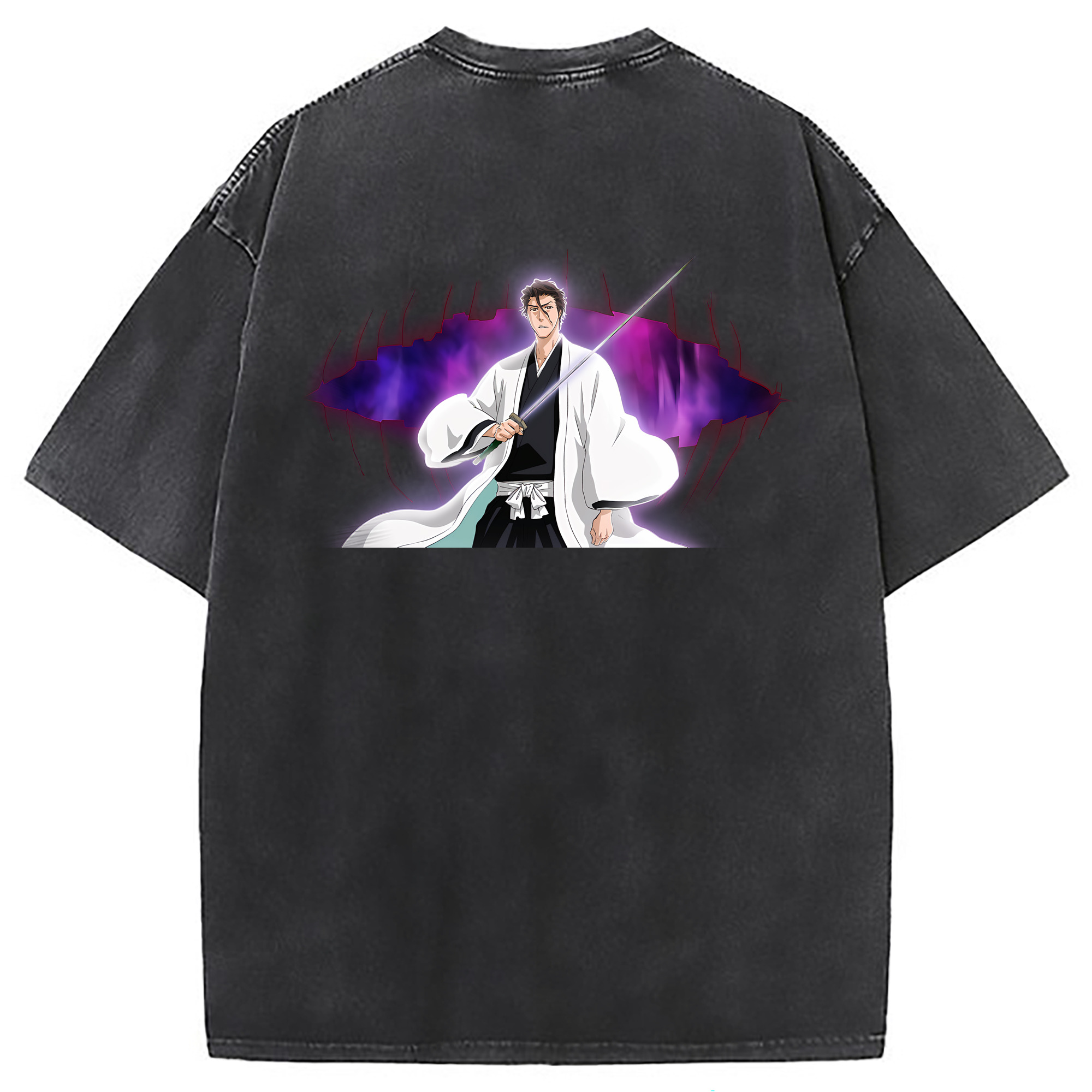 （画像用） ブリーチ 藍染 惣右介（あいぜん そうすけ） BLEACH Aizen Sousuke 綿100% ヴィンテージ風 半袖Tシャツ（背面プリント）