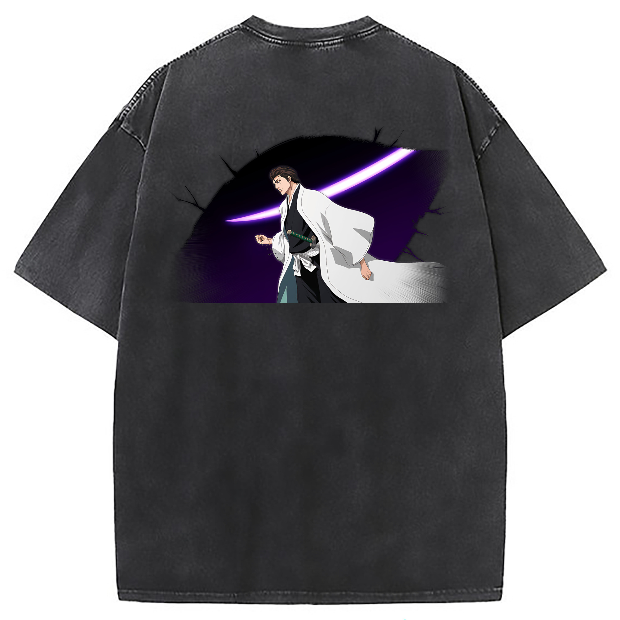 （画像用） ブリーチ 藍染 惣右介（あいぜん そうすけ） BLEACH Aizen Sousuke 綿100% ヴィンテージ風 半袖Tシャツ（背面プリント）