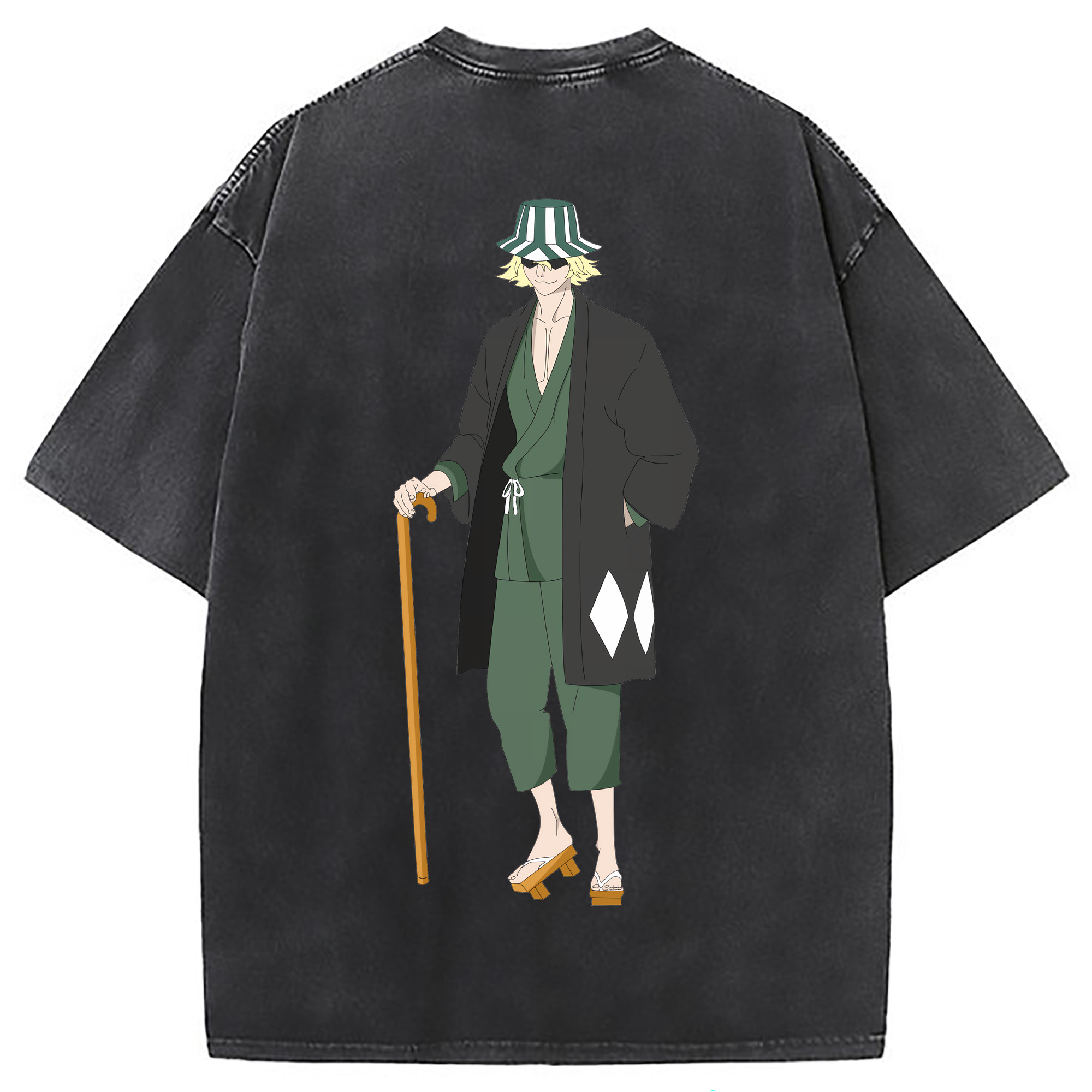 （画像用） "ブリーチ 浦原 喜助（うらはら きすけ） BLEACH Urahara Kisuke " 綿100% ヴィンテージ風 半袖Tシャツ（背面プリント）
