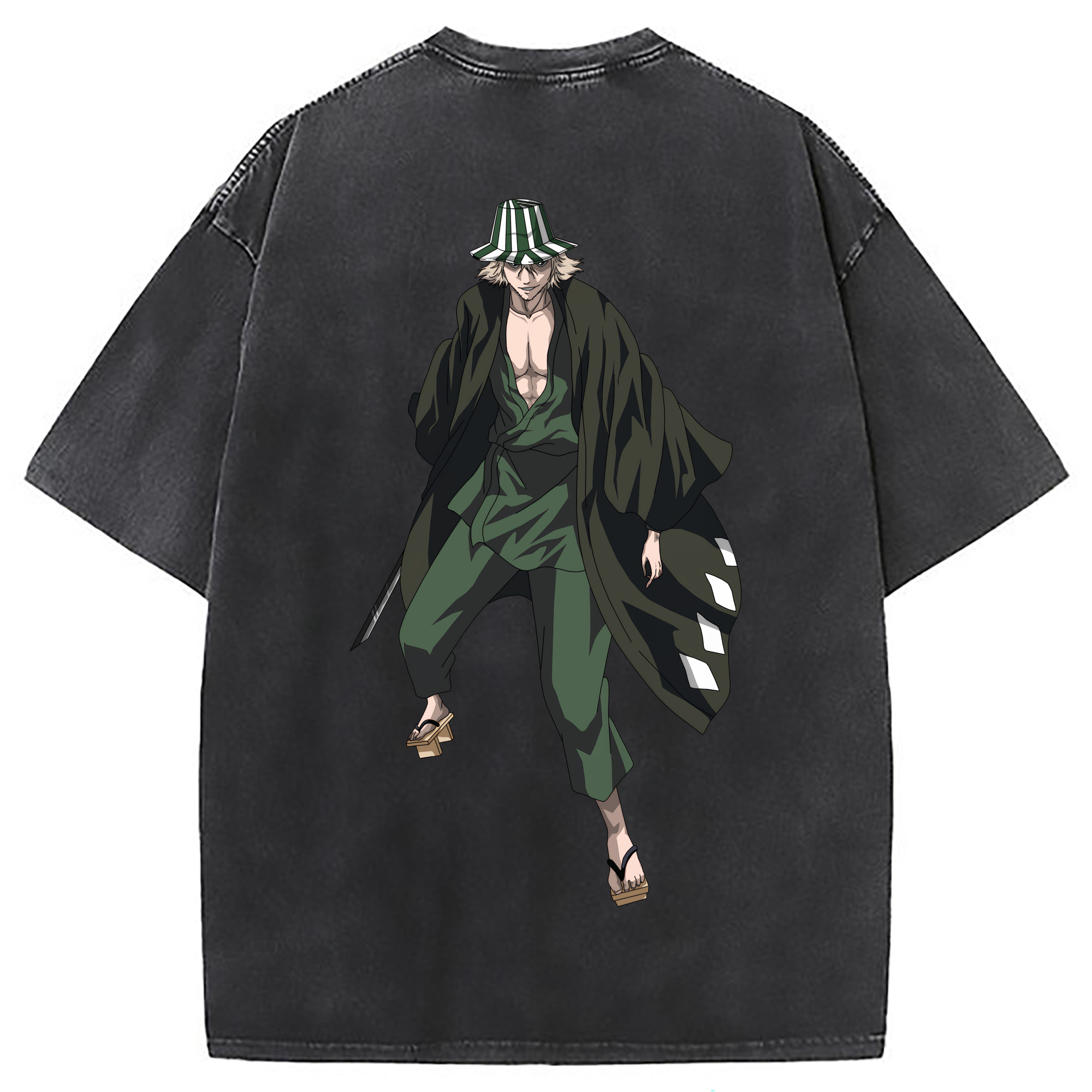 （画像用） "ブリーチ 浦原 喜助（うらはら きすけ） BLEACH Urahara Kisuke " 綿100% ヴィンテージ風 半袖Tシャツ（背面プリント）