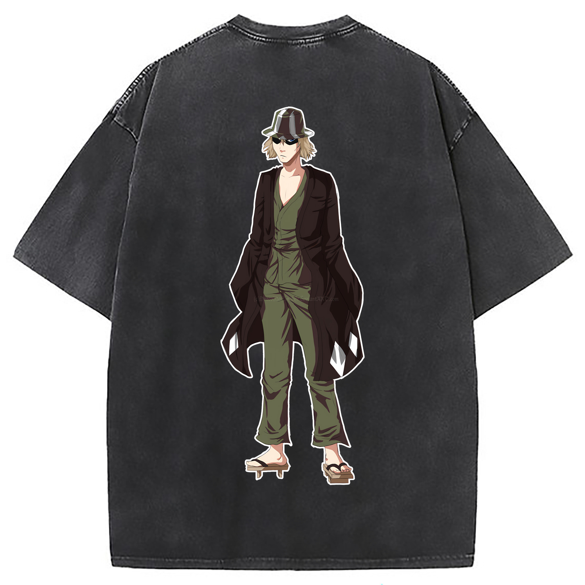 （画像用） "ブリーチ 浦原 喜助（うらはら きすけ） BLEACH Urahara Kisuke " 綿100% ヴィンテージ風 半袖Tシャツ（背面プリント）