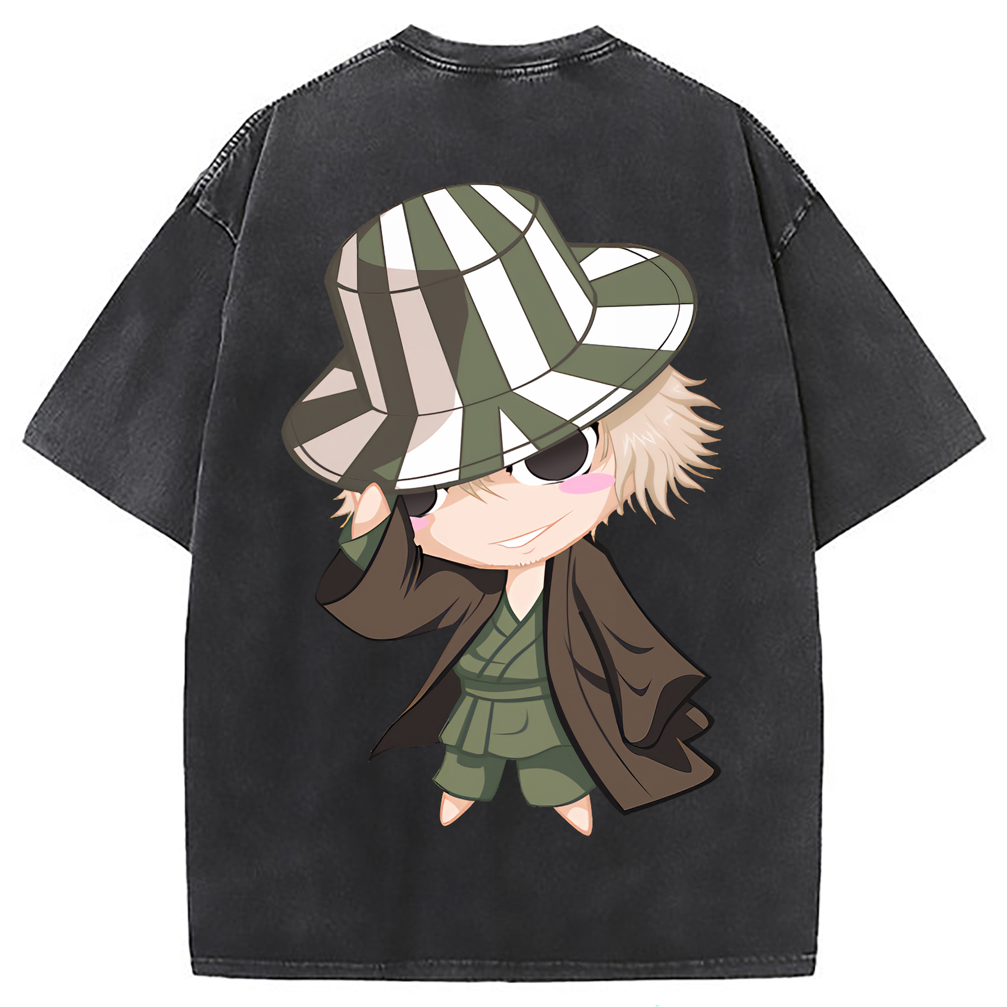 （画像用） "ブリーチ 浦原 喜助（うらはら きすけ） BLEACH Urahara Kisuke " 綿100% ヴィンテージ風 半袖Tシャツ（背面プリント）