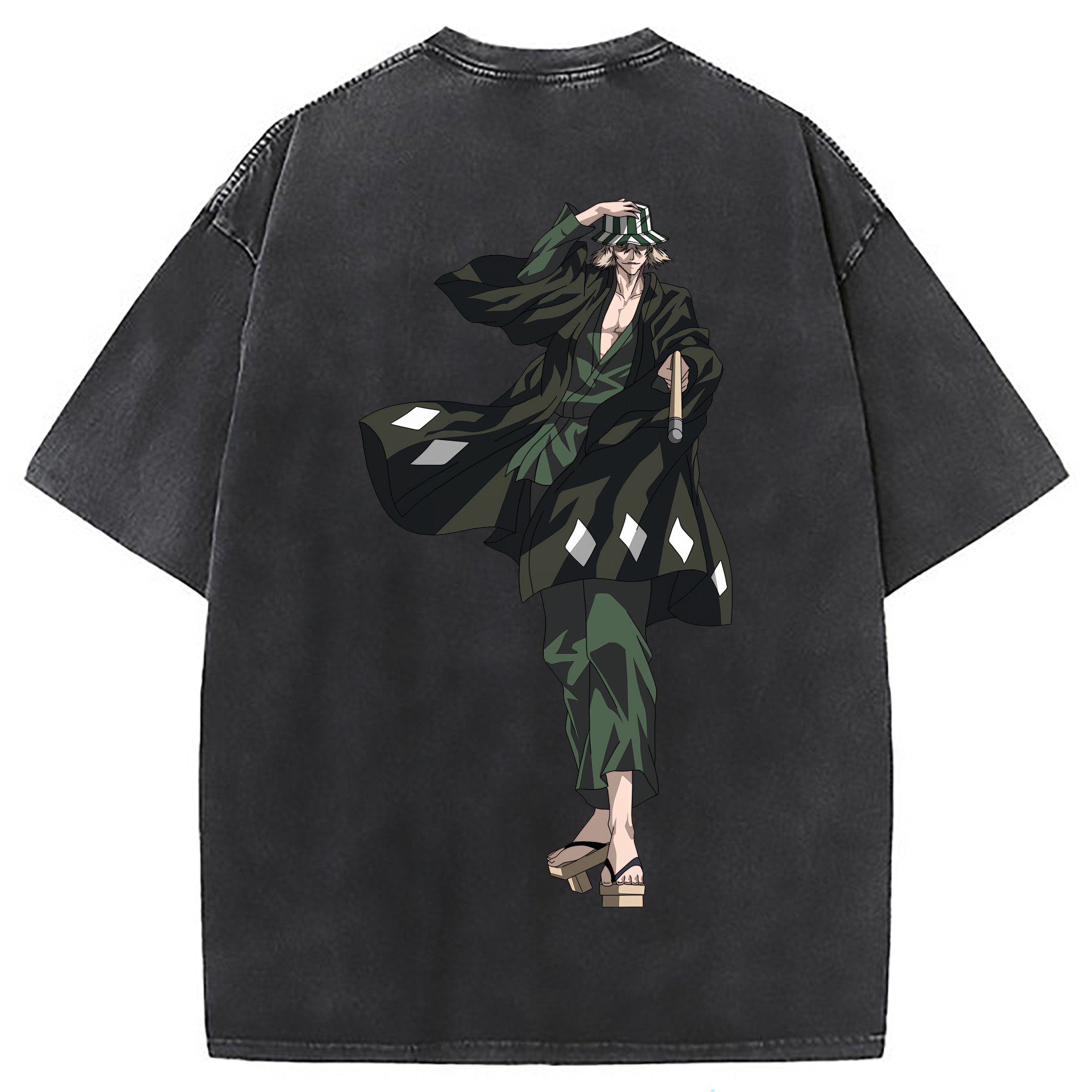 （画像用） "ブリーチ 浦原 喜助（うらはら きすけ） BLEACH Urahara Kisuke " 綿100% ヴィンテージ風 半袖Tシャツ（背面プリント）