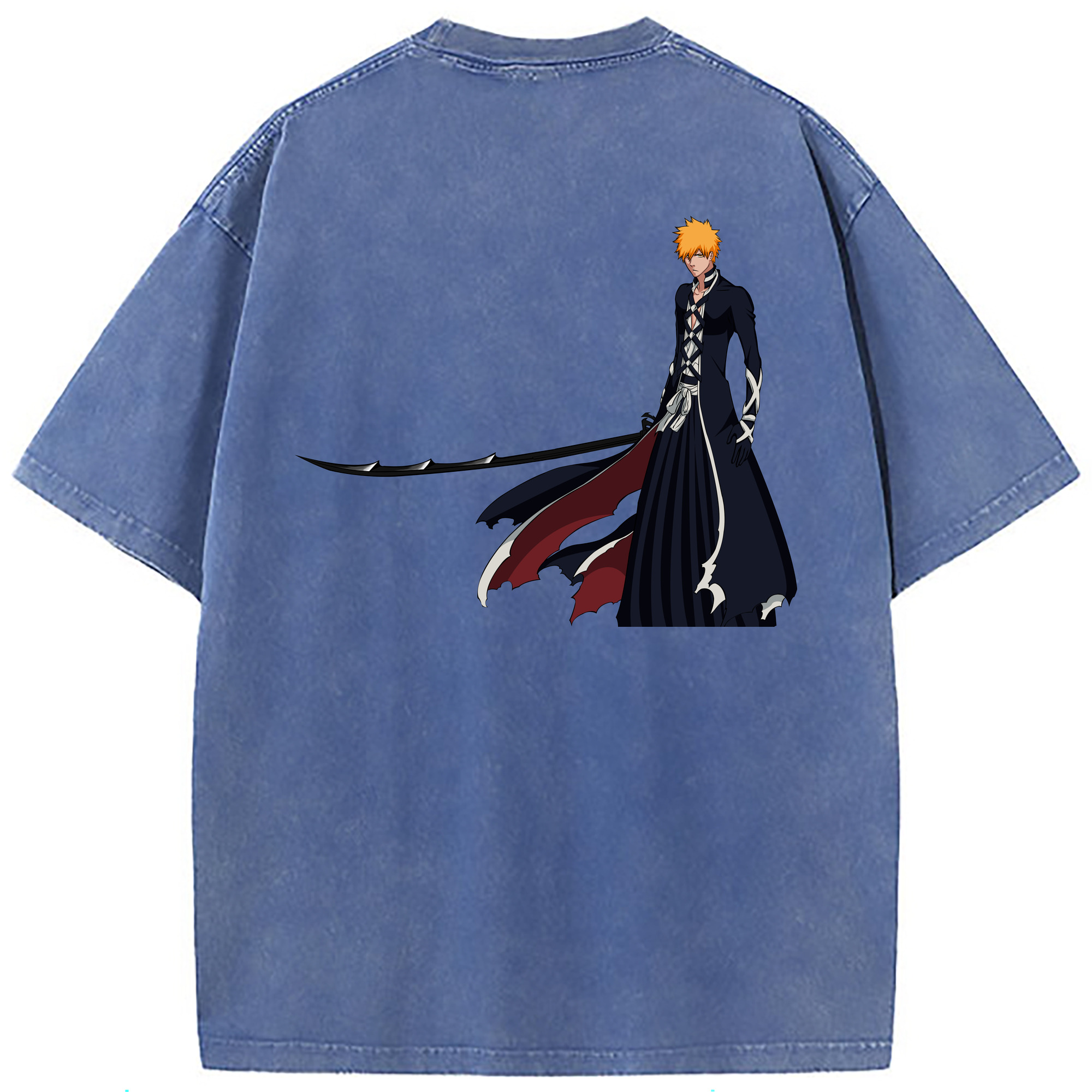 （画像用） ブリーチ 黒崎一護（くろさき いちご）BLEACH Kurosaki Ichigo 綿100% ヴィンテージ風 半袖Tシャツ（背面プリント）