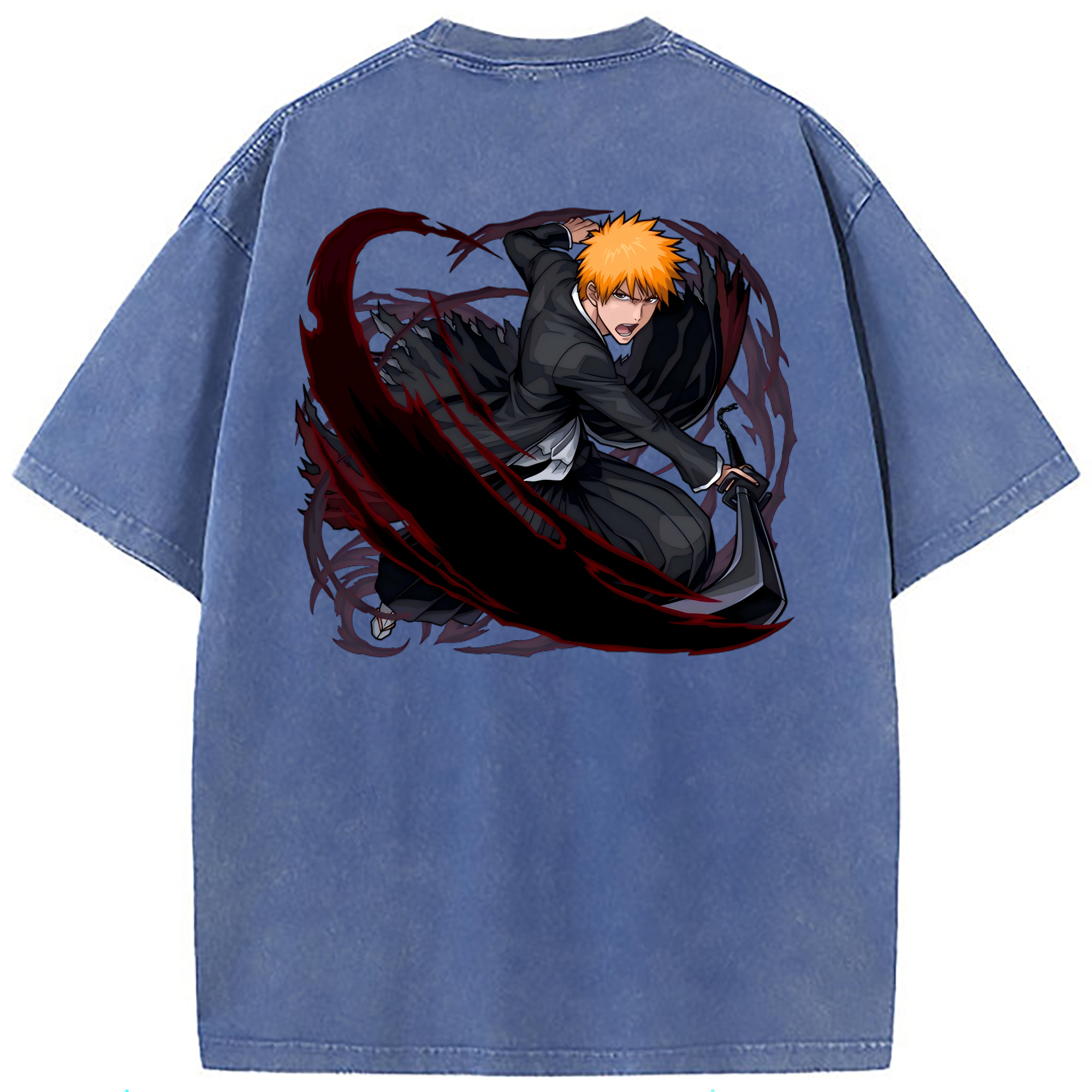 （画像用） ブリーチ 黒崎一護（くろさき いちご）BLEACH Kurosaki Ichigo 綿100% ヴィンテージ風 半袖Tシャツ（背面プリント）