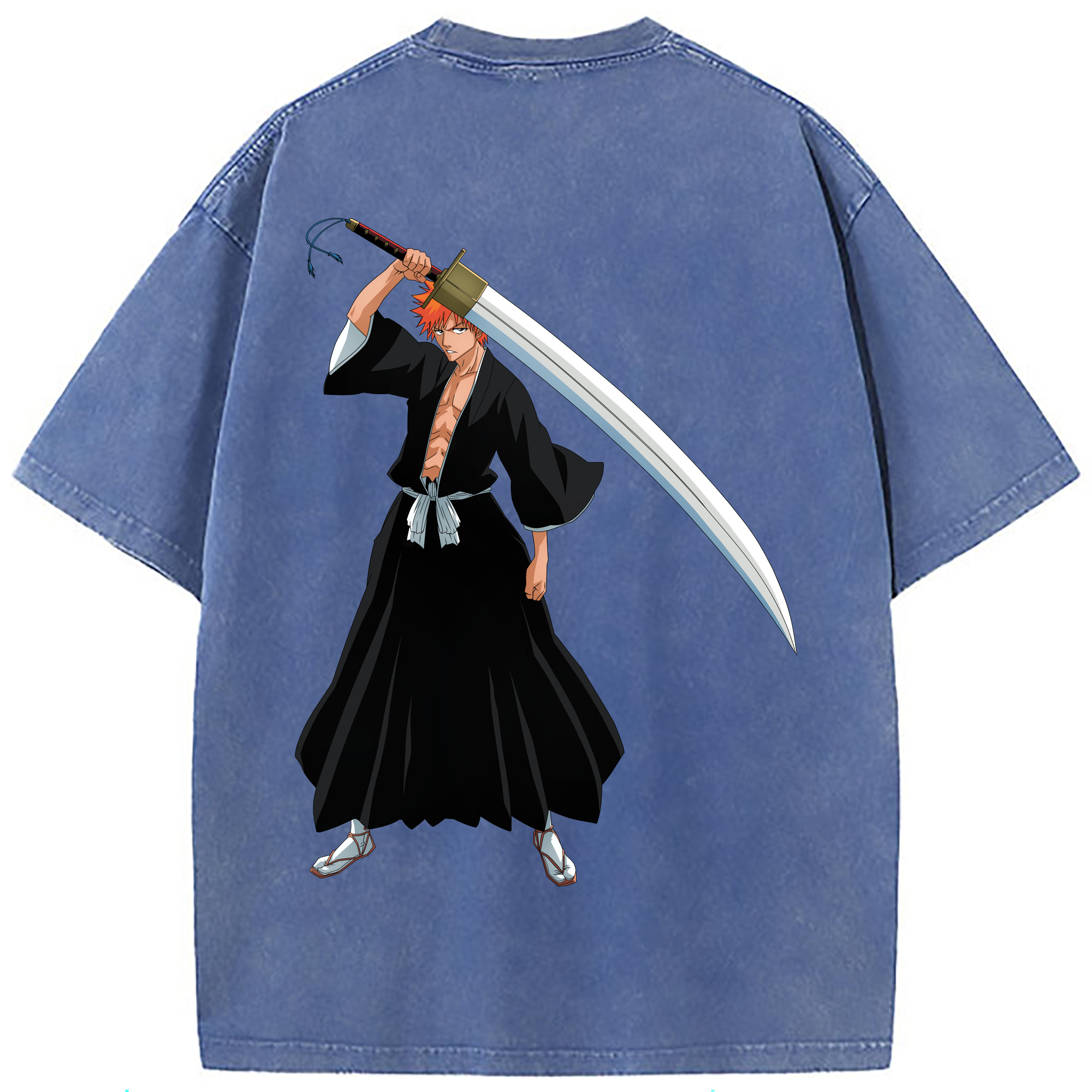 （画像用） ブリーチ 黒崎一護（くろさき いちご）BLEACH Kurosaki Ichigo 綿100% ヴィンテージ風 半袖Tシャツ（背面プリント）