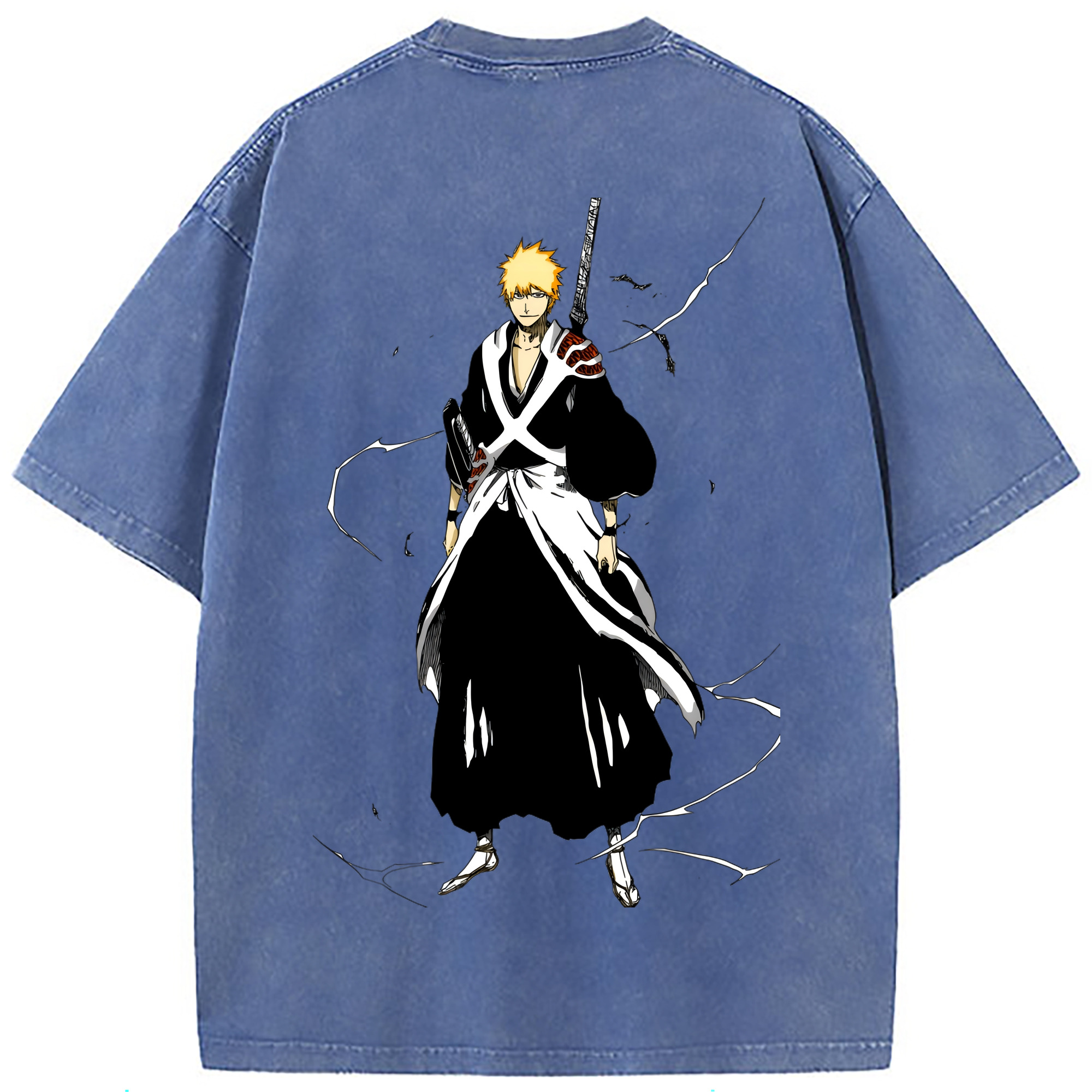 （画像用） ブリーチ 黒崎一護（くろさき いちご）BLEACH Kurosaki Ichigo 綿100% ヴィンテージ風 半袖Tシャツ（背面プリント）