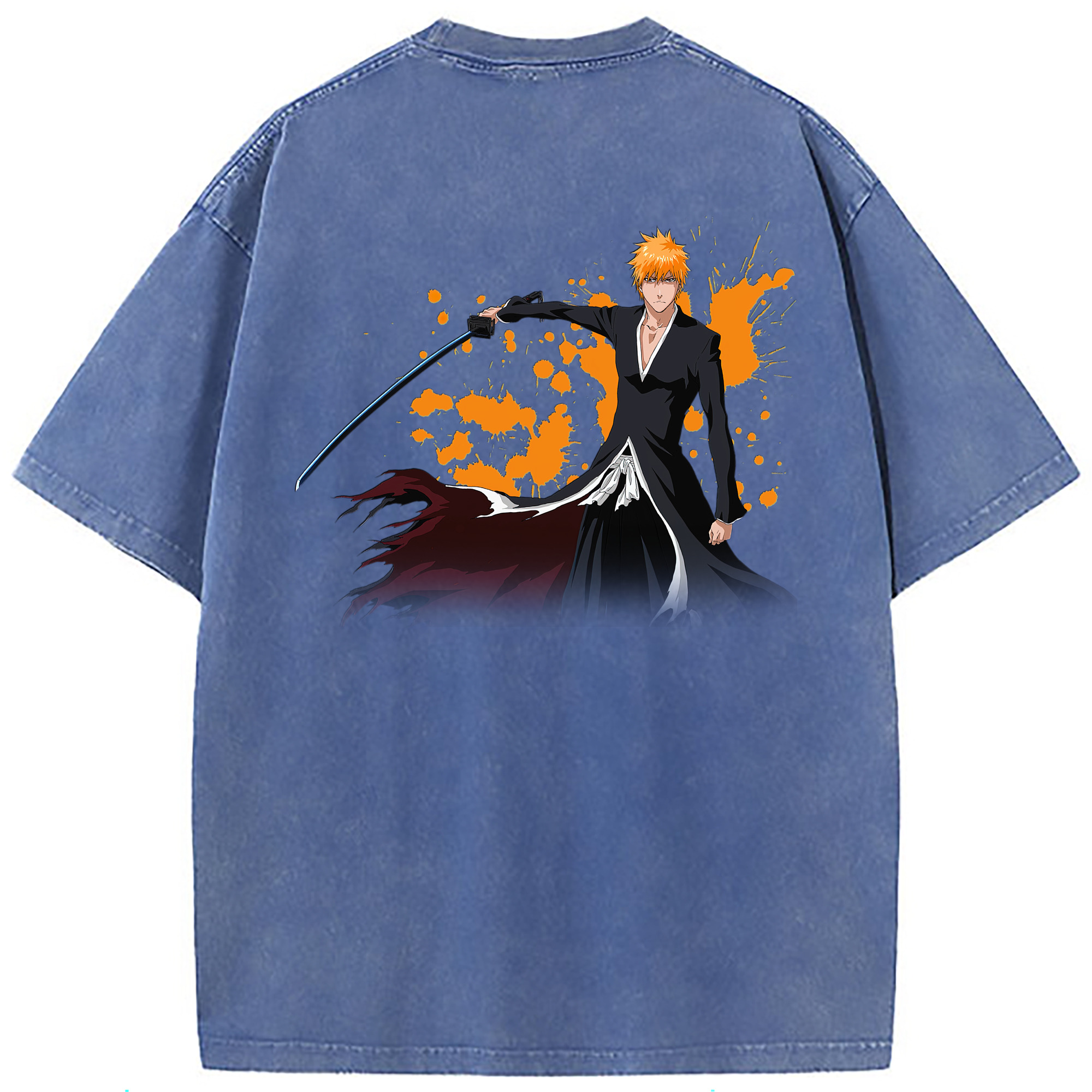 （画像用） ブリーチ 黒崎一護（くろさき いちご）BLEACH Kurosaki Ichigo 綿100% ヴィンテージ風 半袖Tシャツ（背面プリント）