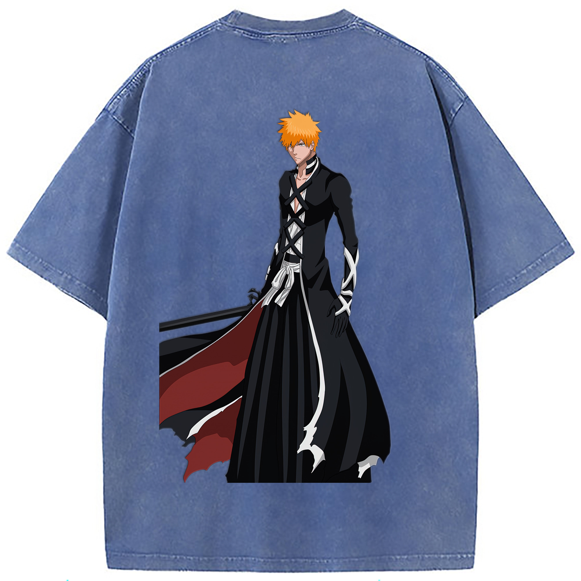 （画像用） ブリーチ 黒崎一護（くろさき いちご）BLEACH Kurosaki Ichigo 綿100% ヴィンテージ風 半袖Tシャツ（背面プリント）