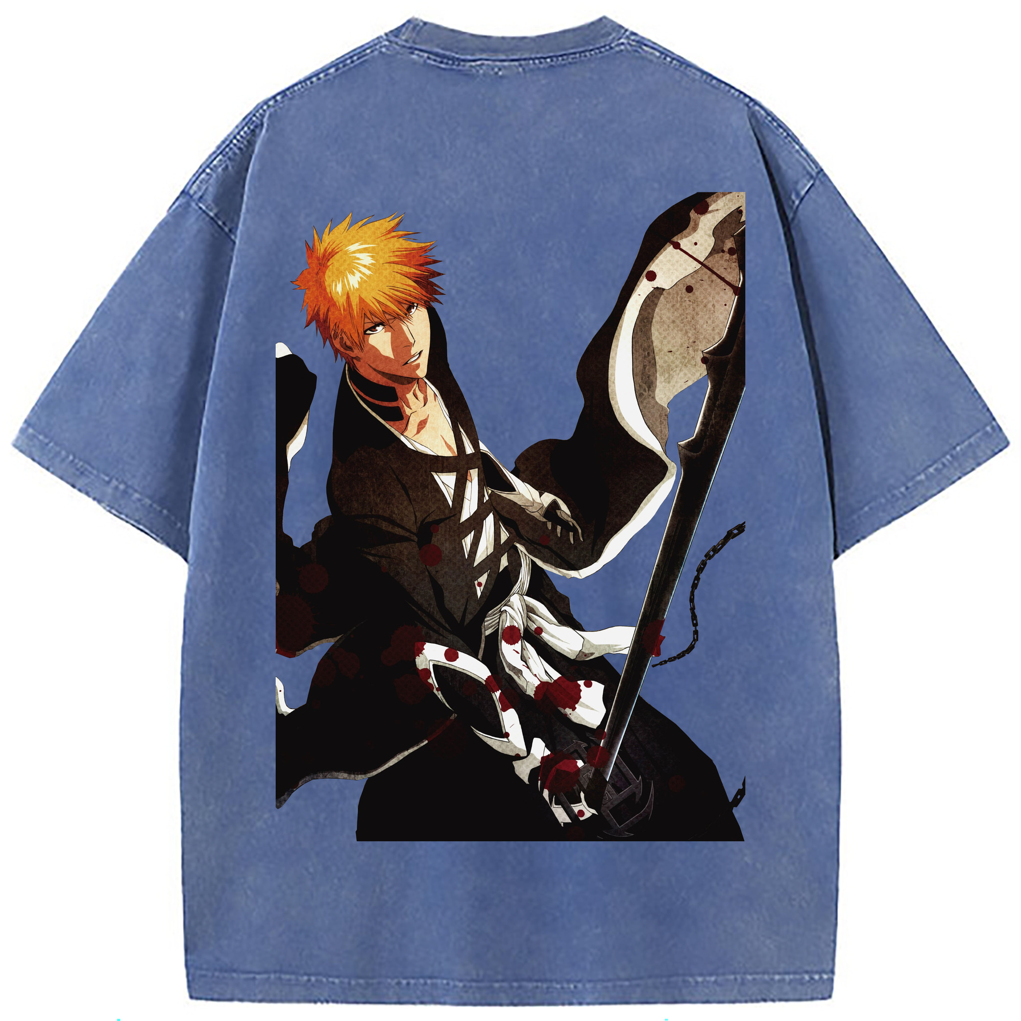 （画像用） ブリーチ 黒崎一護（くろさき いちご）BLEACH Kurosaki Ichigo 綿100% ヴィンテージ風 半袖Tシャツ（背面プリント）