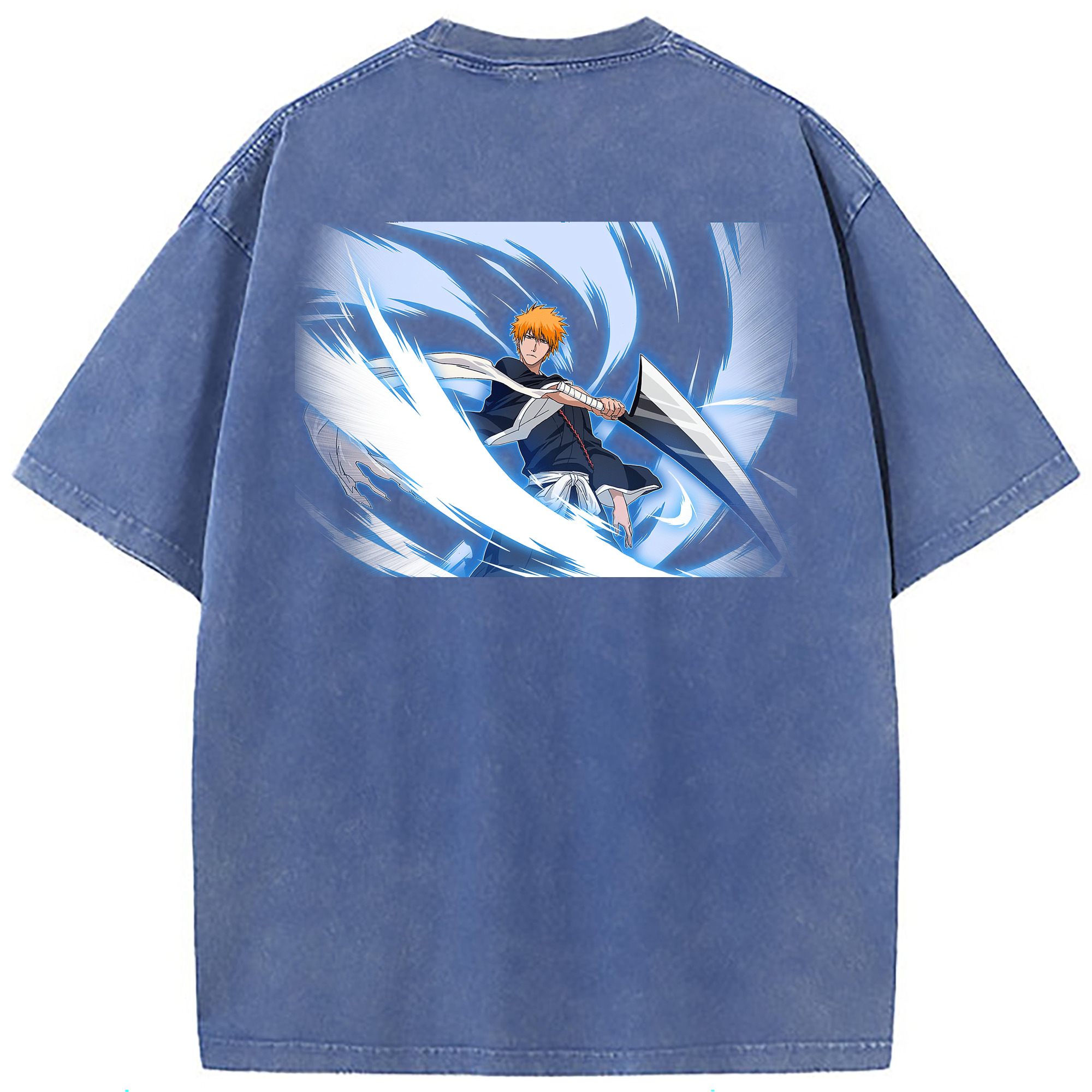 （画像用） ブリーチ 黒崎一護（くろさき いちご）BLEACH Kurosaki Ichigo 綿100% ヴィンテージ風 半袖Tシャツ（背面プリント）