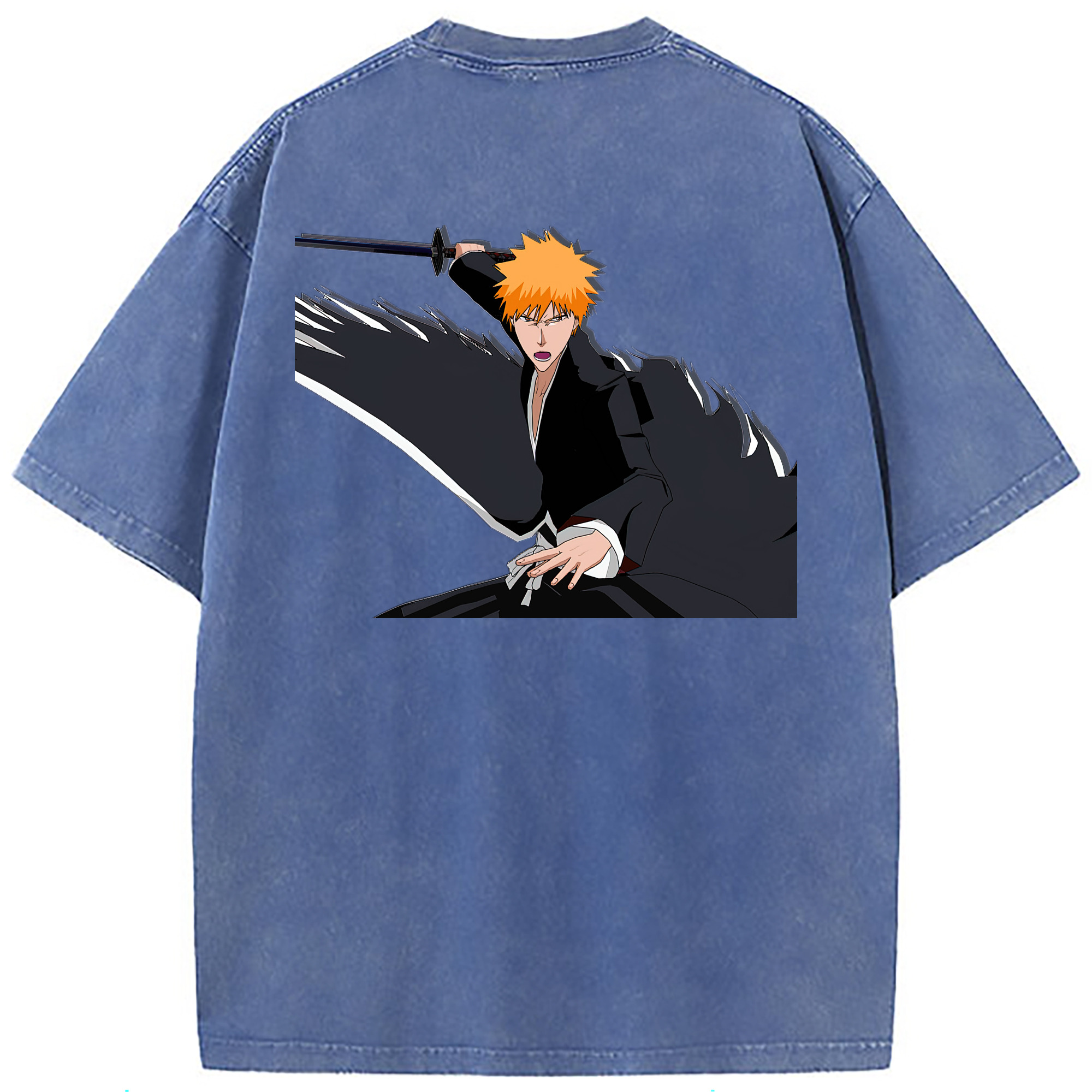 （画像用） ブリーチ 黒崎一護（くろさき いちご）BLEACH Kurosaki Ichigo 綿100% ヴィンテージ風 半袖Tシャツ（背面プリント）