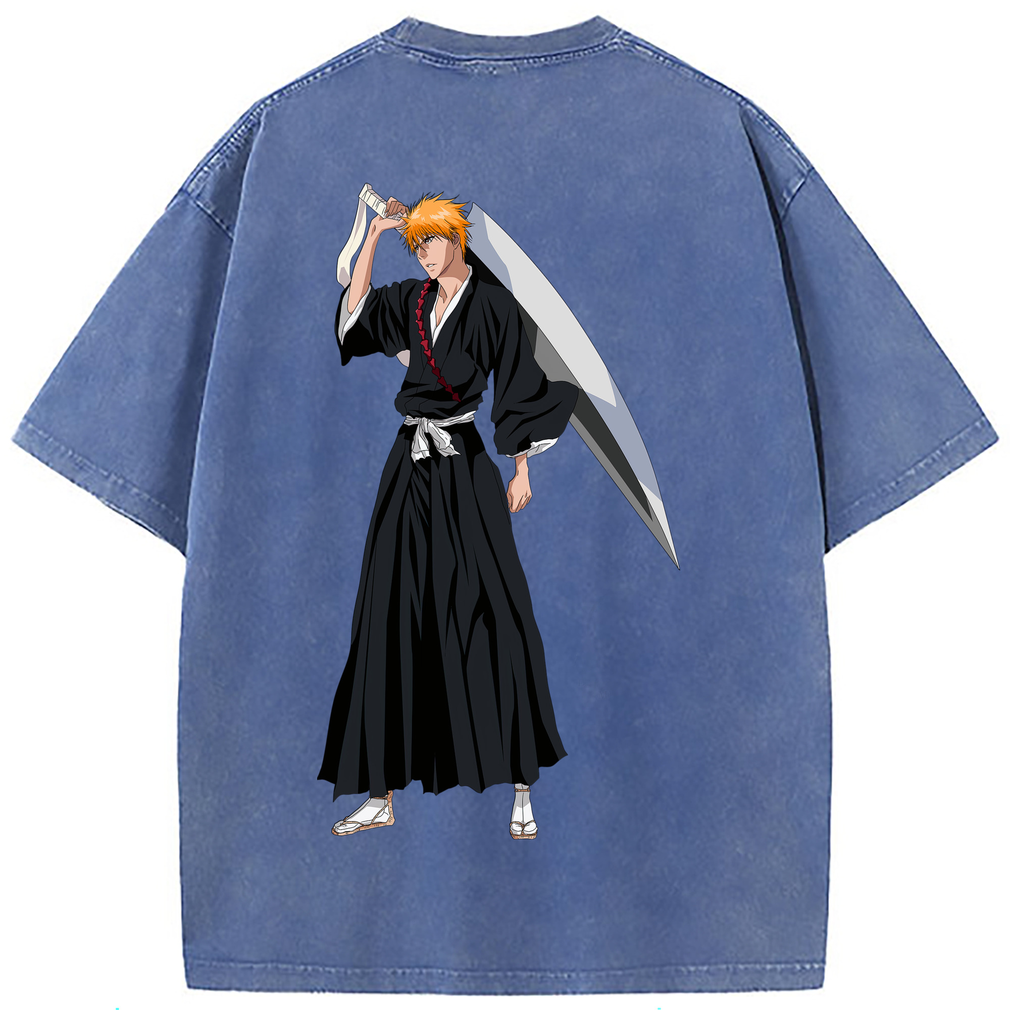 （画像用） ブリーチ 黒崎一護（くろさき いちご）BLEACH Kurosaki Ichigo 綿100% ヴィンテージ風 半袖Tシャツ（背面プリント）