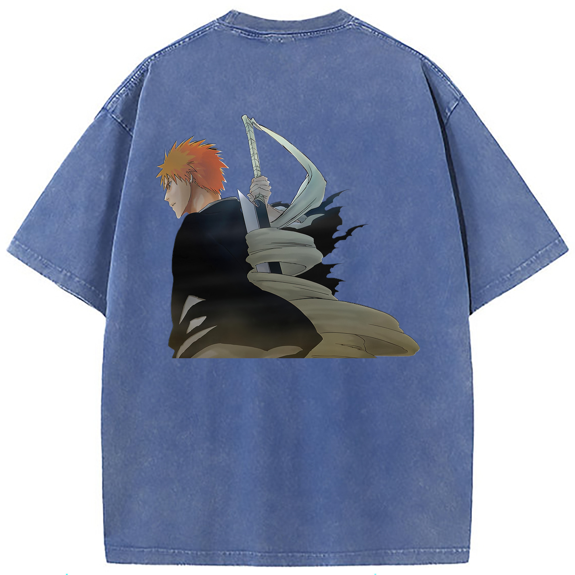 （画像用） ブリーチ 黒崎一護（くろさき いちご）BLEACH Kurosaki Ichigo 綿100% ヴィンテージ風 半袖Tシャツ（背面プリント）