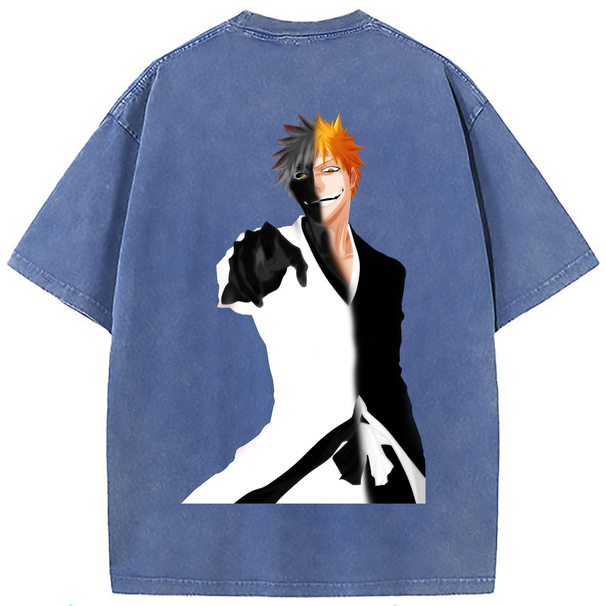 （画像用） ブリーチ 黒崎一護（くろさき いちご）BLEACH Kurosaki Ichigo 綿100% ヴィンテージ風 半袖Tシャツ（背面プリント）