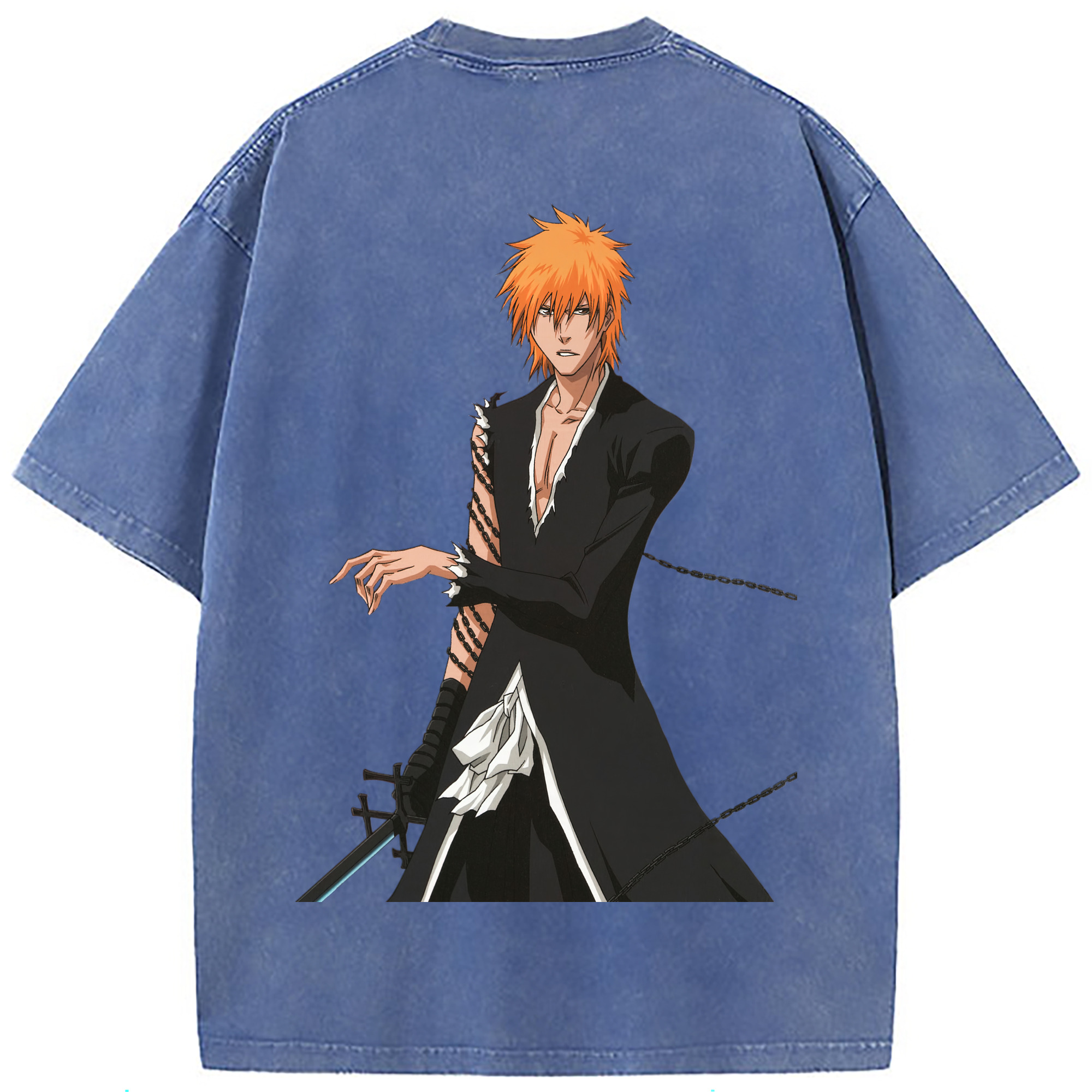 （画像用） ブリーチ 黒崎一護（くろさき いちご）BLEACH Kurosaki Ichigo 綿100% ヴィンテージ風 半袖Tシャツ（背面プリント）