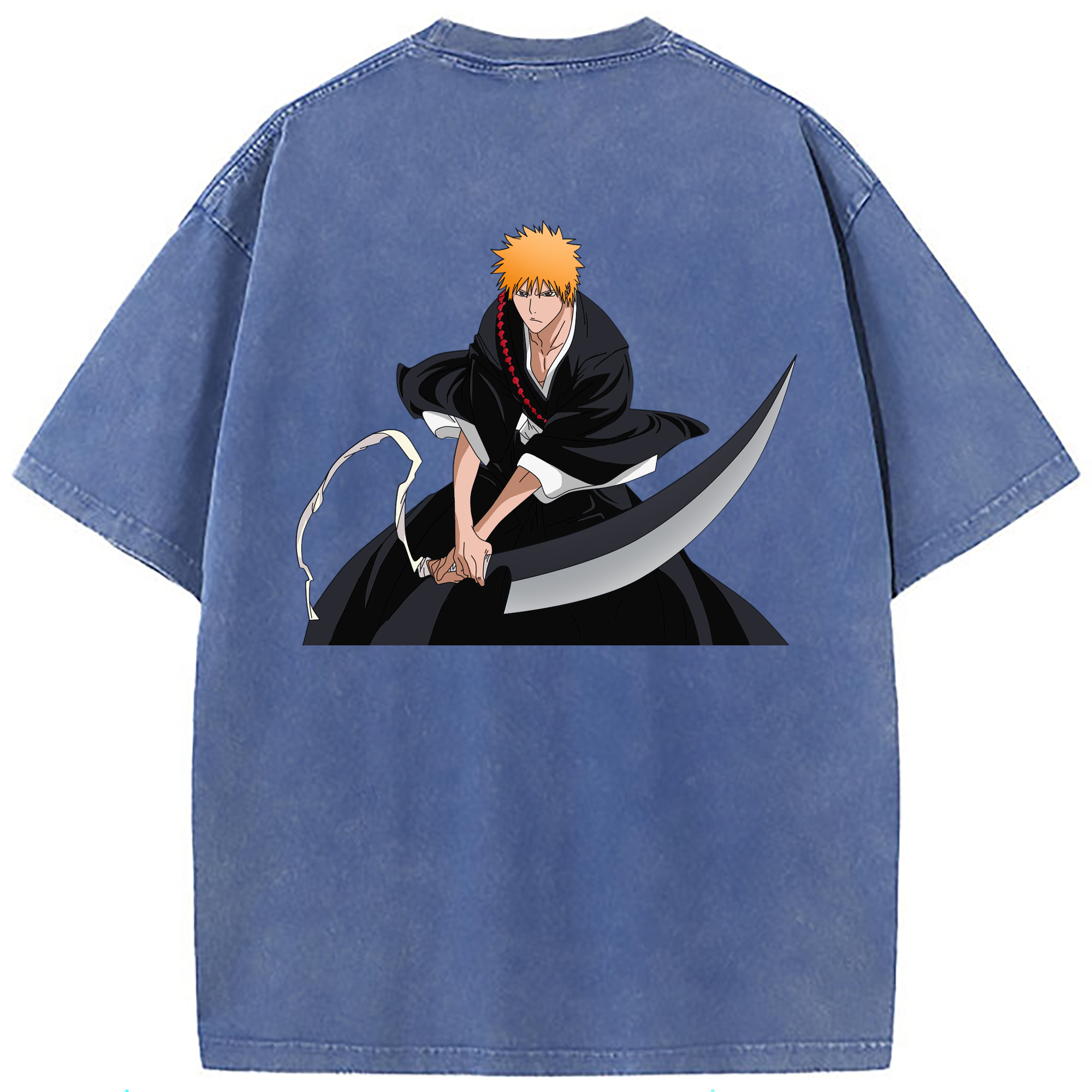 （画像用） ブリーチ 黒崎一護（くろさき いちご）BLEACH Kurosaki Ichigo 綿100% ヴィンテージ風 半袖Tシャツ（背面プリント）