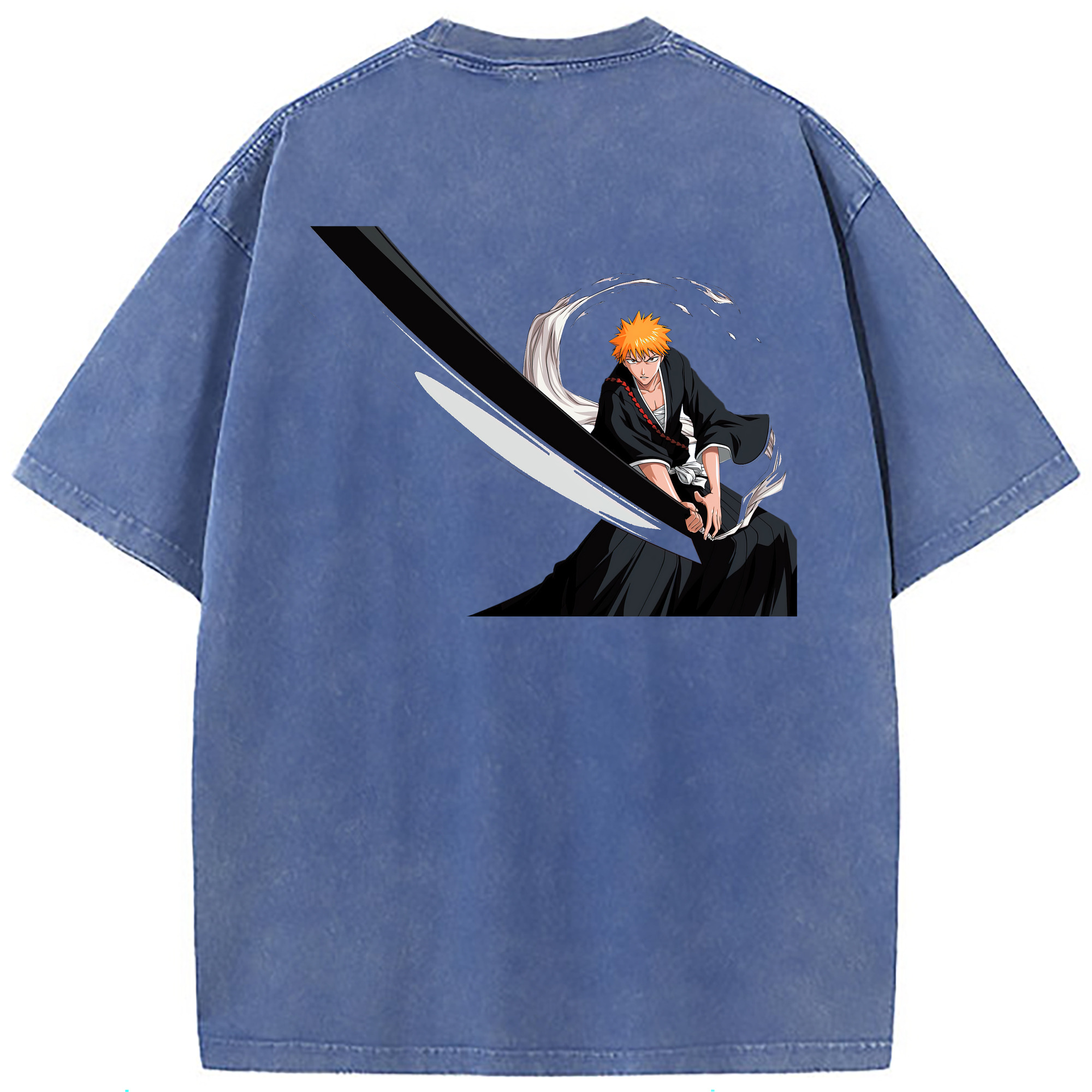 （画像用） ブリーチ 黒崎一護（くろさき いちご）BLEACH Kurosaki Ichigo 綿100% ヴィンテージ風 半袖Tシャツ（背面プリント）