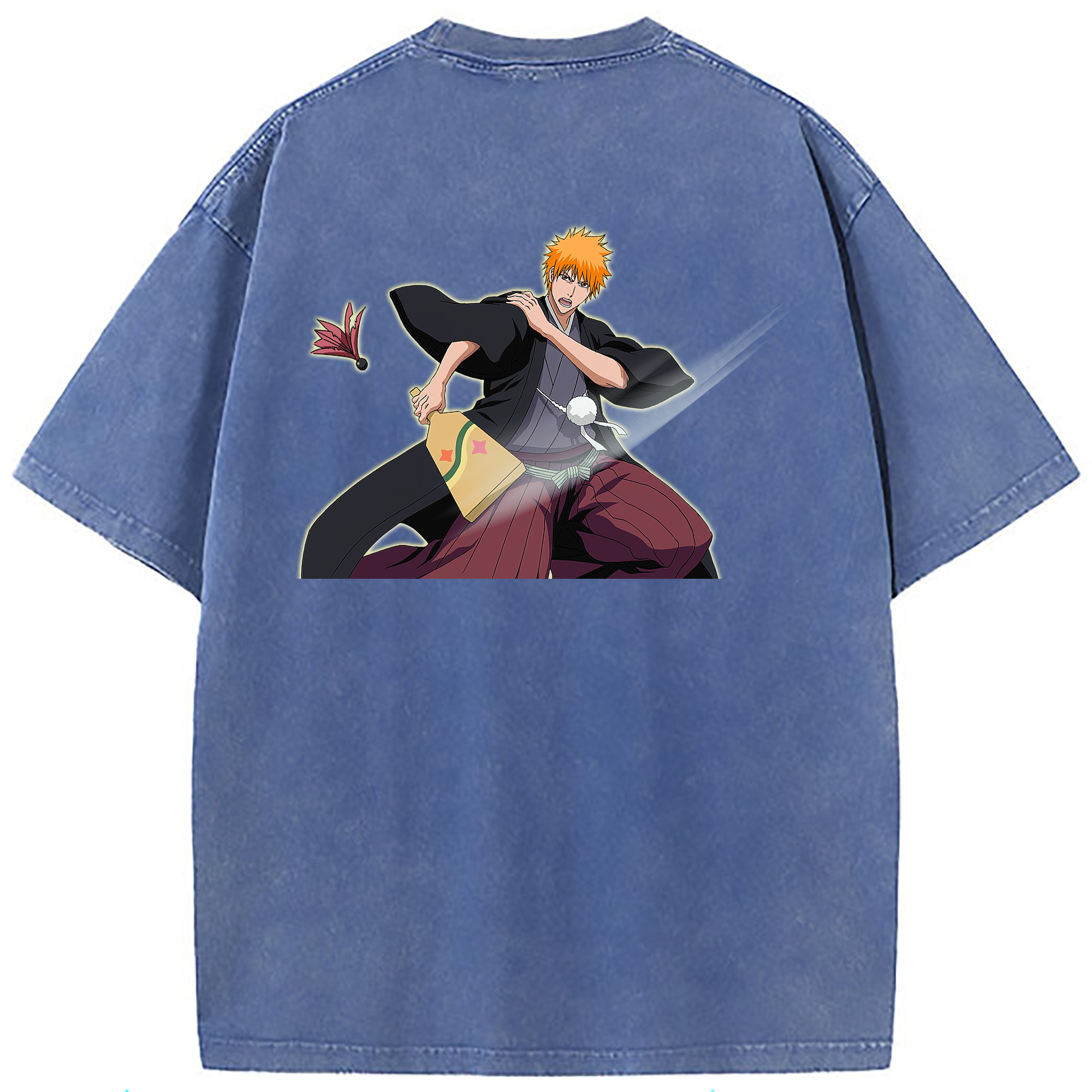 （画像用） ブリーチ 黒崎一護（くろさき いちご）BLEACH Kurosaki Ichigo 綿100% ヴィンテージ風 半袖Tシャツ（背面プリント）