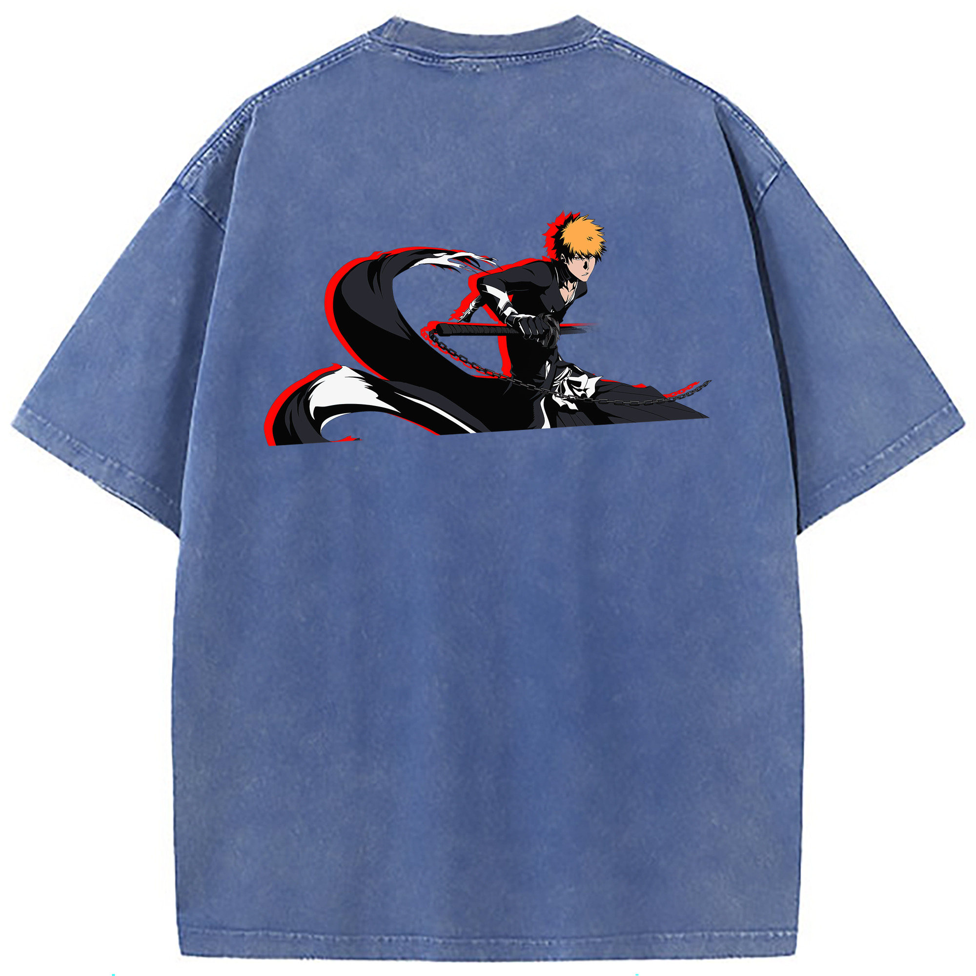 （画像用） ブリーチ 黒崎一護（くろさき いちご）BLEACH Kurosaki Ichigo 綿100% ヴィンテージ風 半袖Tシャツ（背面プリント）