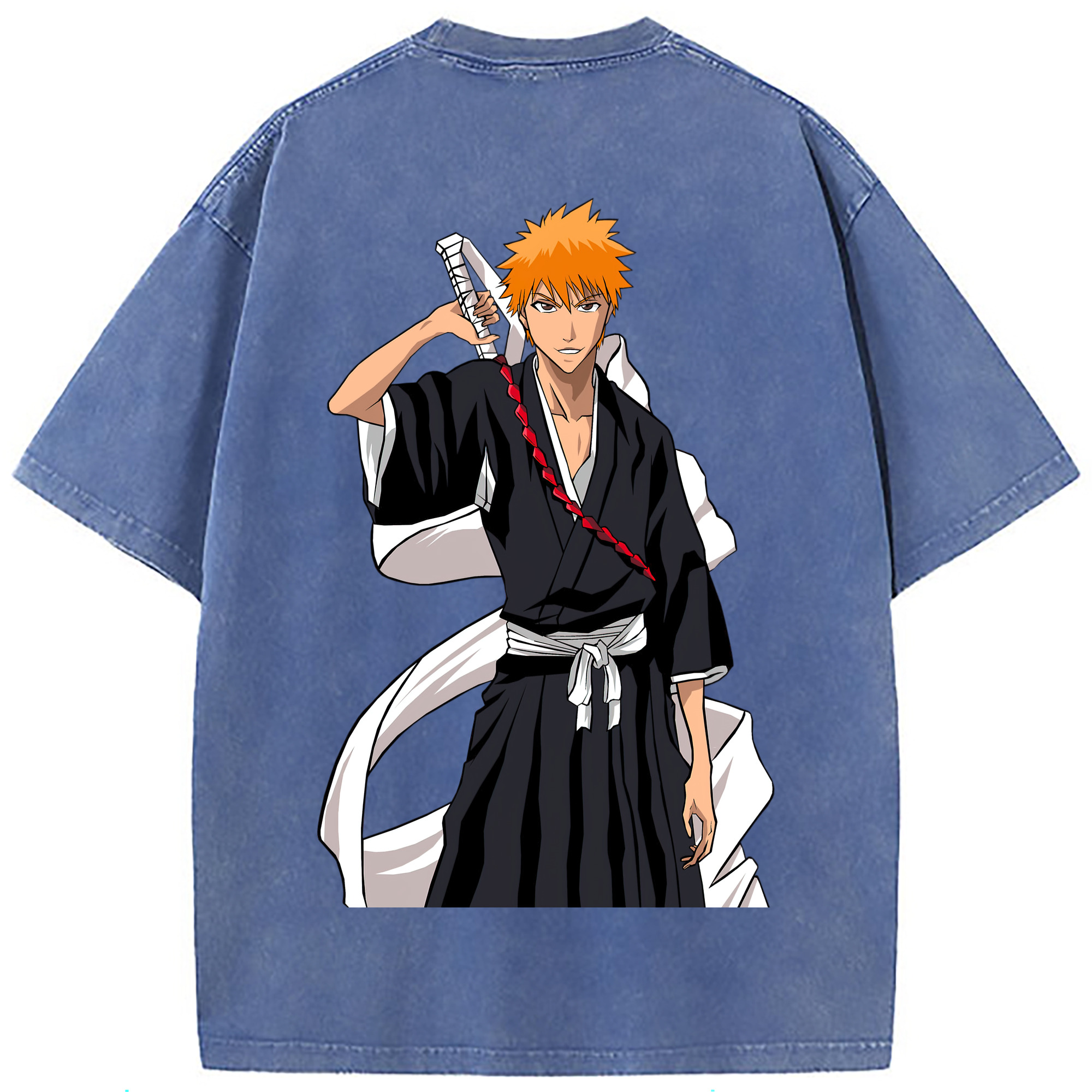 （画像用） ブリーチ 黒崎一護（くろさき いちご）BLEACH Kurosaki Ichigo 綿100% ヴィンテージ風 半袖Tシャツ（背面プリント）