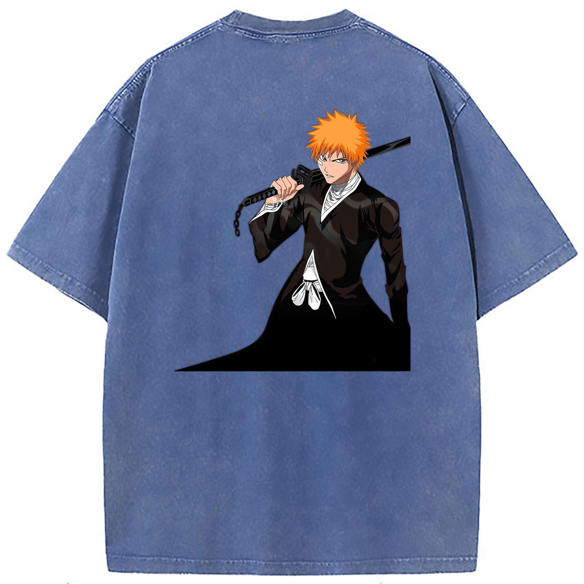（画像用） ブリーチ 黒崎一護（くろさき いちご）BLEACH Kurosaki Ichigo 綿100% ヴィンテージ風 半袖Tシャツ（背面プリント）