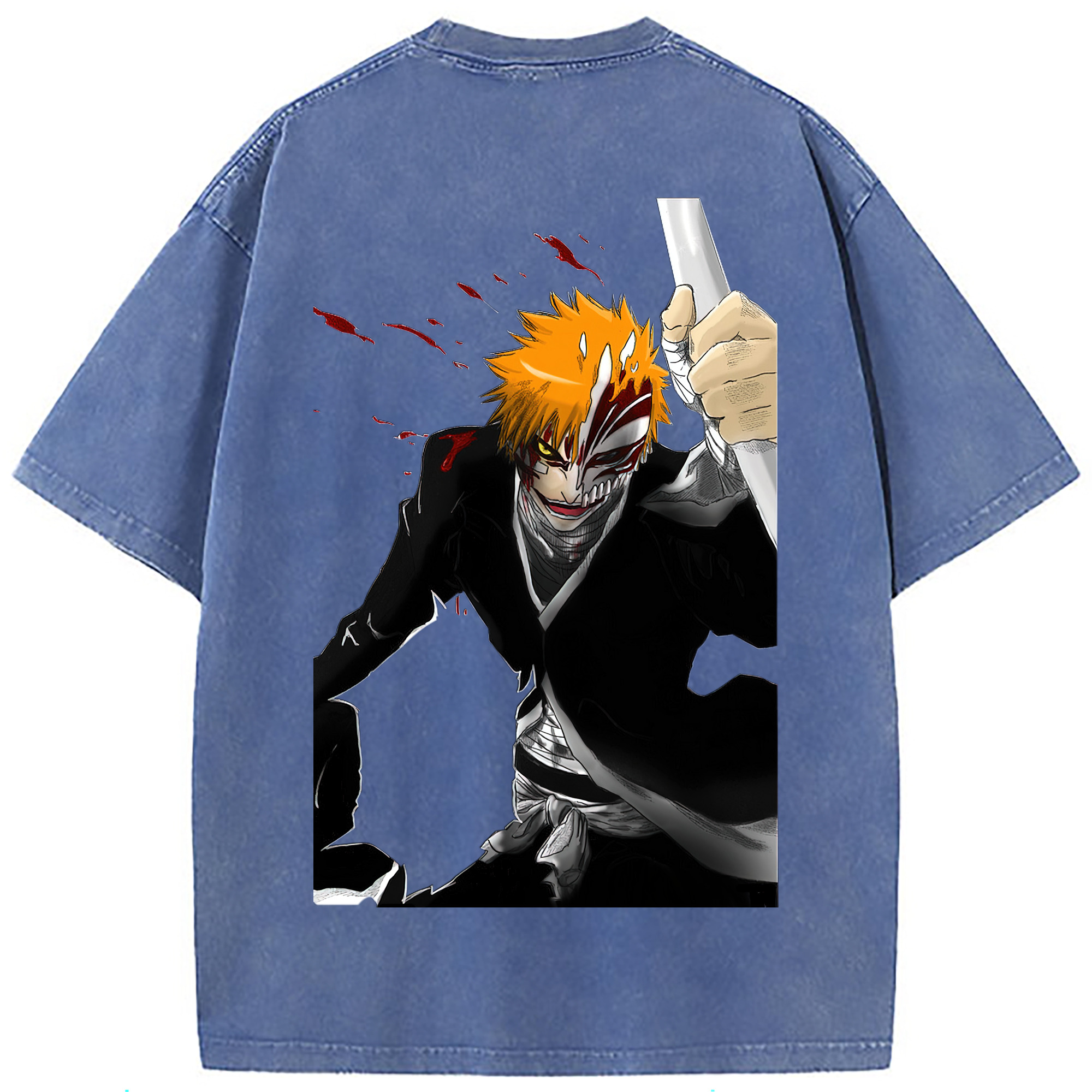 （画像用） ブリーチ 黒崎一護（くろさき いちご）BLEACH Kurosaki Ichigo 綿100% ヴィンテージ風 半袖Tシャツ（背面プリント）
