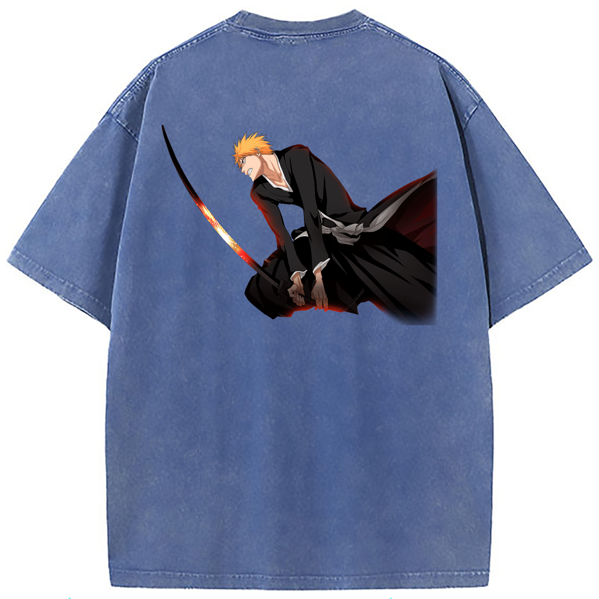 （画像用） ブリーチ 黒崎一護（くろさき いちご）BLEACH Kurosaki Ichigo 綿100% ヴィンテージ風 半袖Tシャツ（背面プリント）