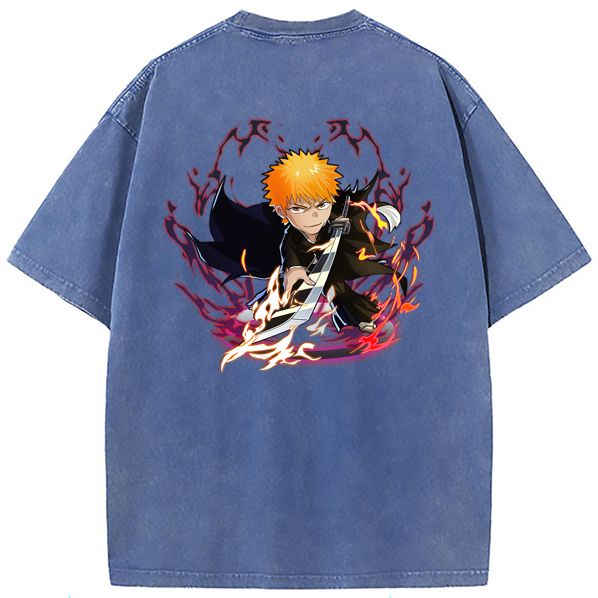 （画像用） ブリーチ 黒崎一護（くろさき いちご）BLEACH Kurosaki Ichigo 綿100% ヴィンテージ風 半袖Tシャツ（背面プリント）