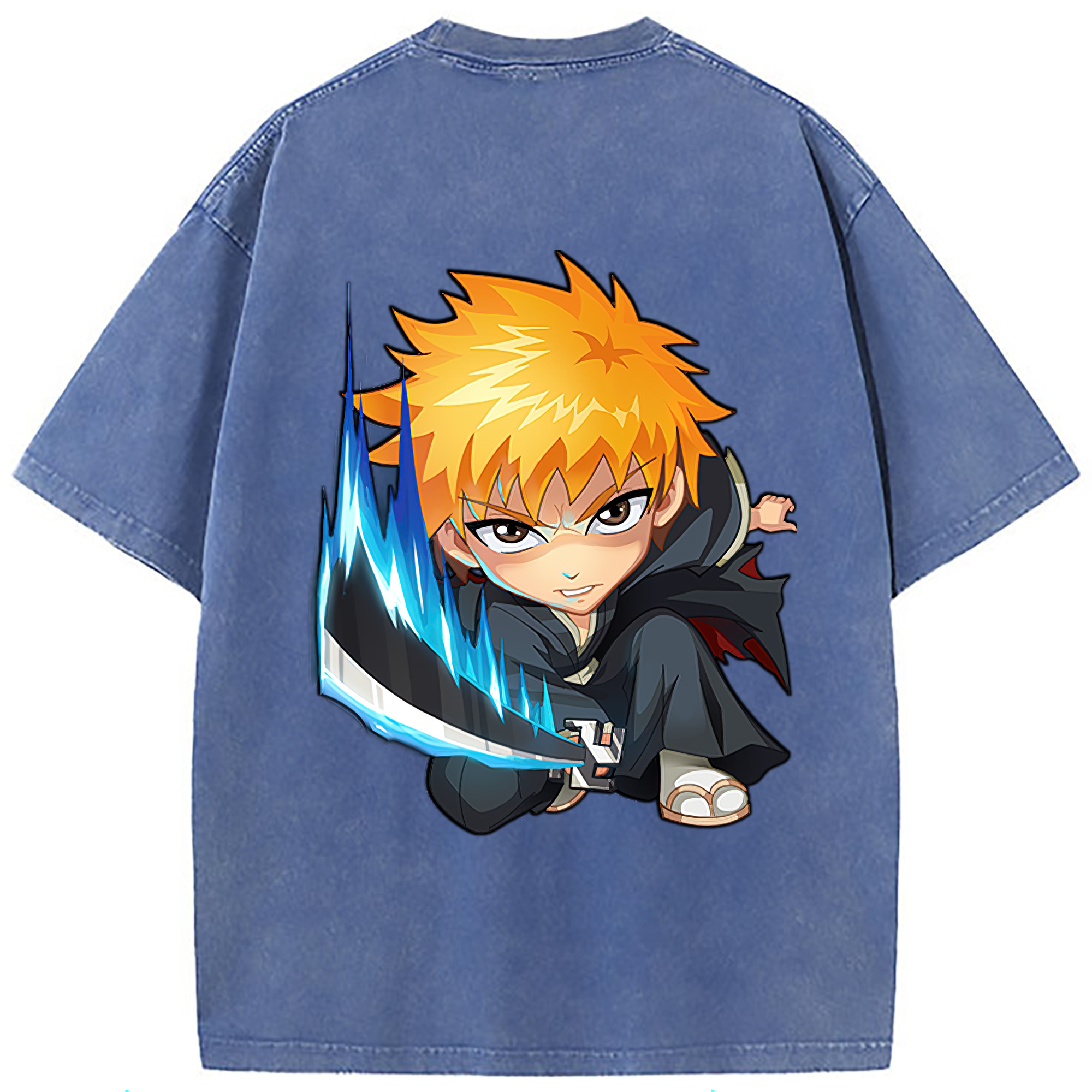（画像用） ブリーチ 黒崎一護（くろさき いちご）BLEACH Kurosaki Ichigo 綿100% ヴィンテージ風 半袖Tシャツ（背面プリント）