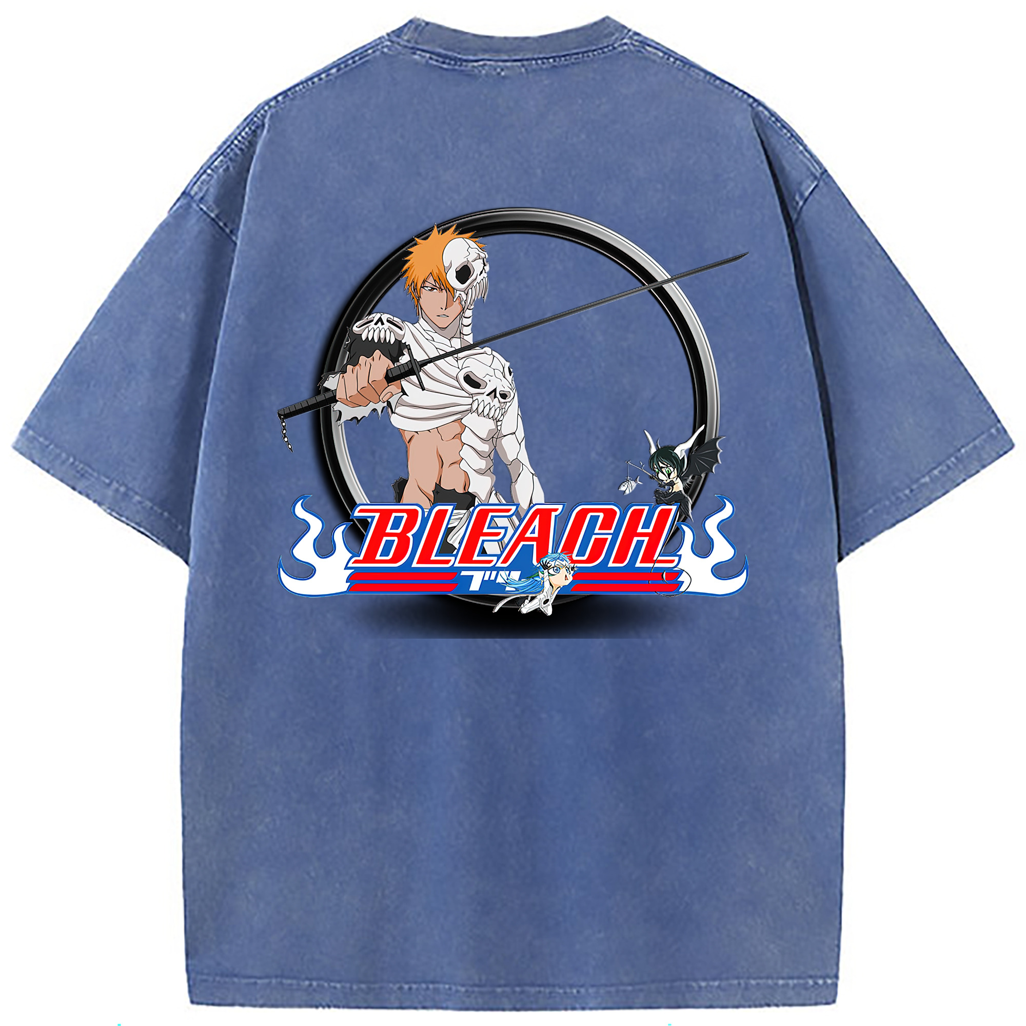 （画像用） ブリーチ 黒崎一護（くろさき いちご）BLEACH Kurosaki Ichigo 綿100% ヴィンテージ風 半袖Tシャツ（背面プリント）