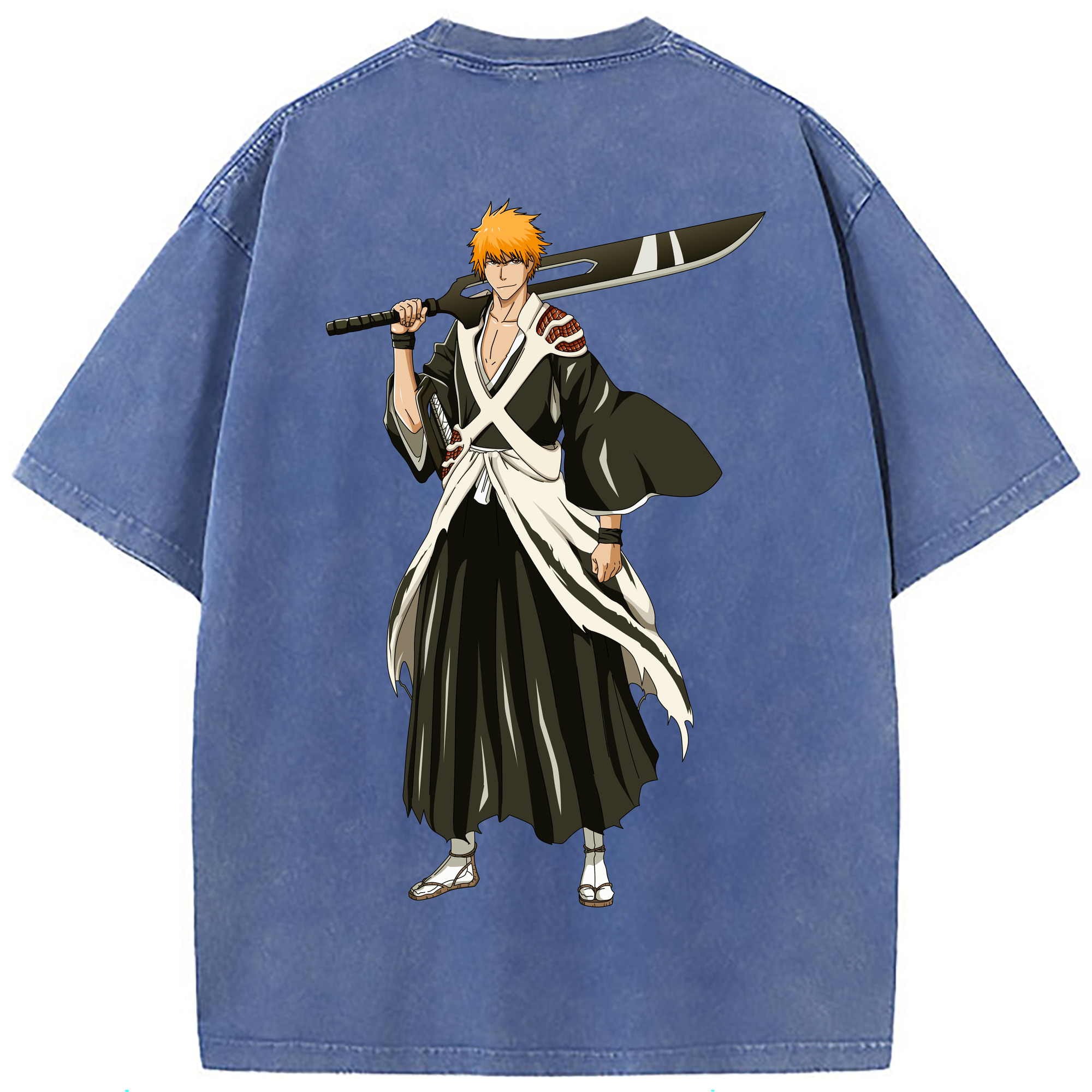 （画像用） ブリーチ 黒崎一護（くろさき いちご）BLEACH Kurosaki Ichigo 綿100% ヴィンテージ風 半袖Tシャツ（背面プリント）