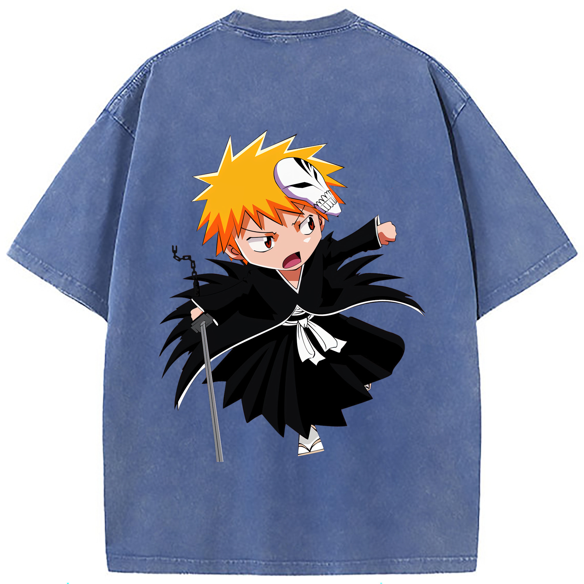 （画像用） ブリーチ 黒崎一護（くろさき いちご）BLEACH Kurosaki Ichigo 綿100% ヴィンテージ風 半袖Tシャツ（背面プリント）