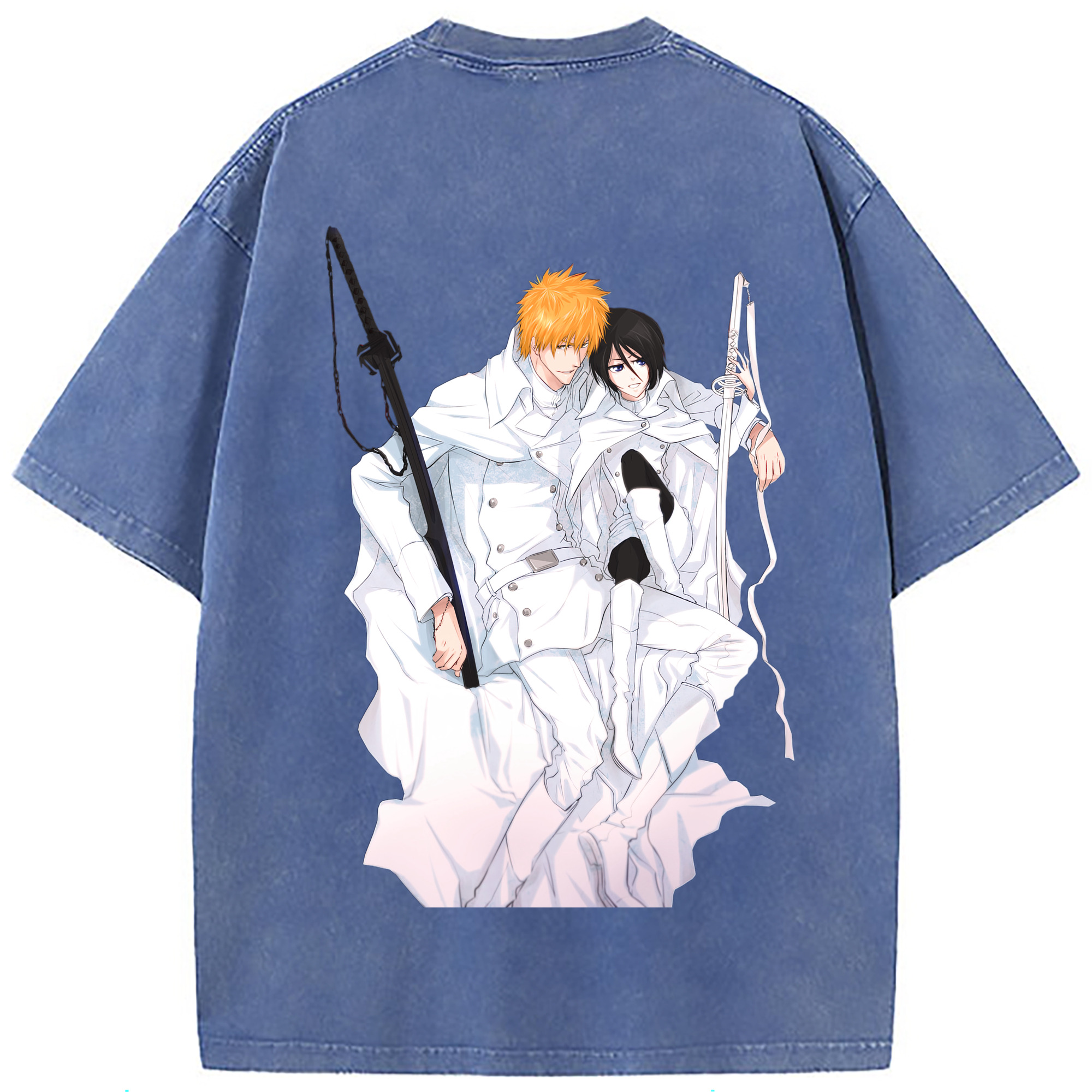 （画像用） ブリーチ 黒崎一護（くろさき いちご）BLEACH Kurosaki Ichigo 綿100% ヴィンテージ風 半袖Tシャツ（背面プリント）
