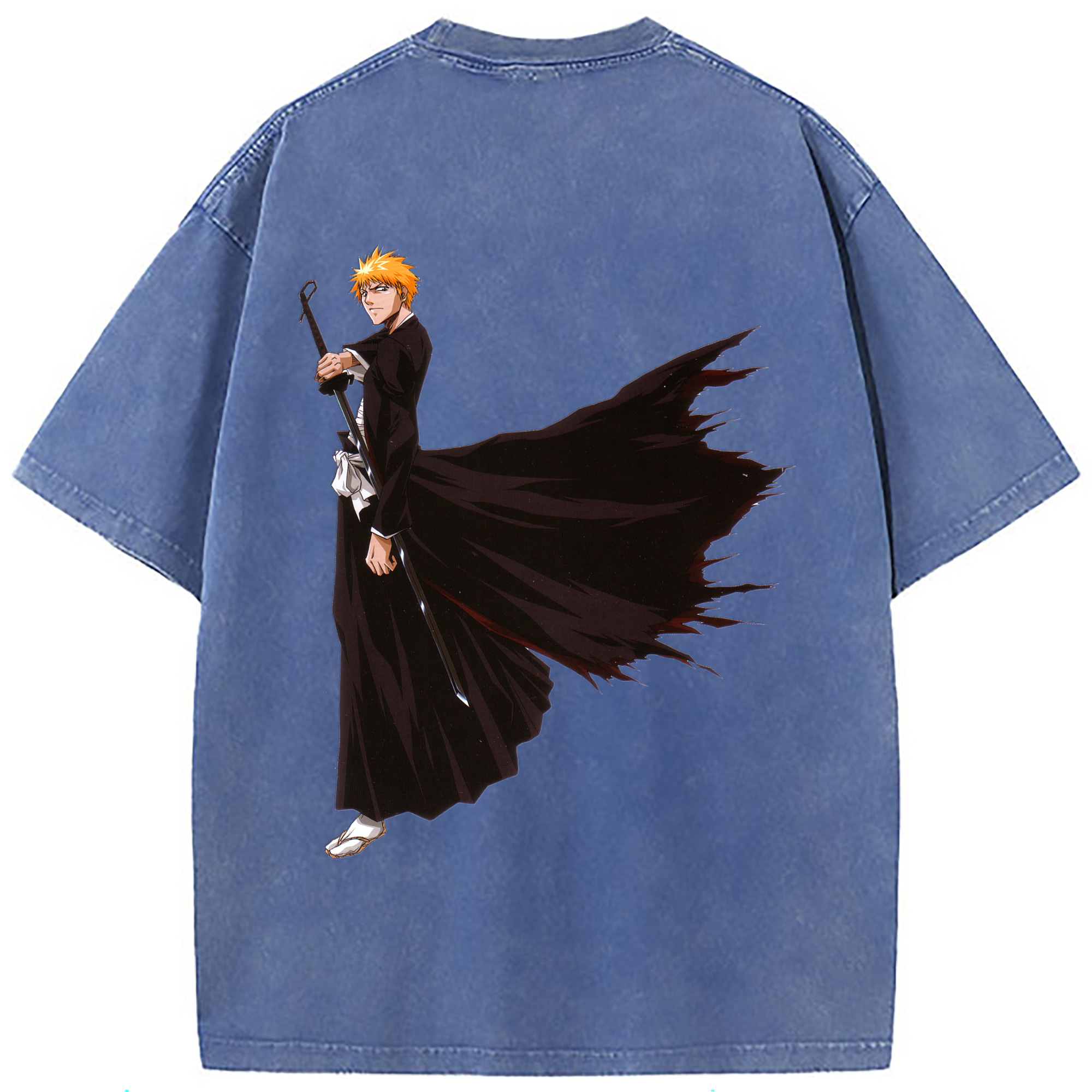 （画像用） ブリーチ 黒崎一護（くろさき いちご）BLEACH Kurosaki Ichigo 綿100% ヴィンテージ風 半袖Tシャツ（背面プリント）