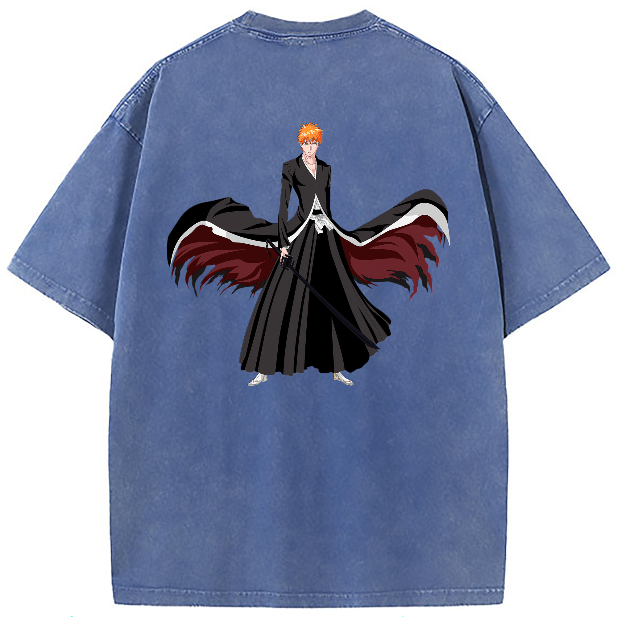 （画像用） ブリーチ 黒崎一護（くろさき いちご）BLEACH Kurosaki Ichigo 綿100% ヴィンテージ風 半袖Tシャツ（背面プリント）