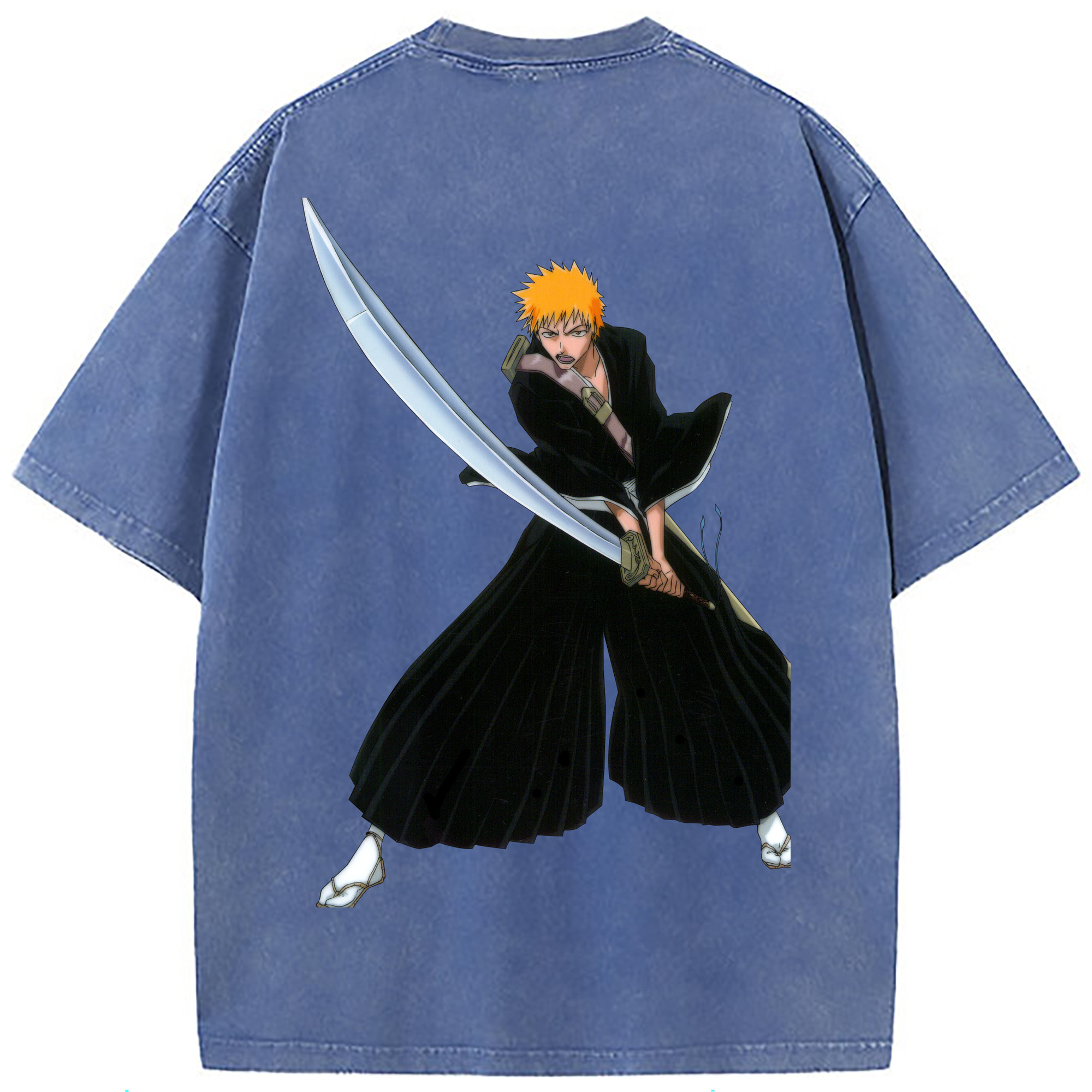 （画像用） ブリーチ 黒崎一護（くろさき いちご）BLEACH Kurosaki Ichigo 綿100% ヴィンテージ風 半袖Tシャツ（背面プリント）